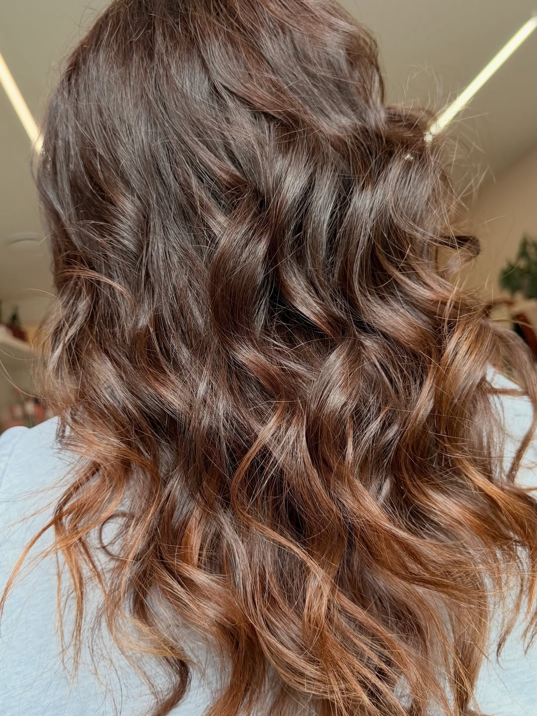 Rich Warm Brunette With Copper Balayage Waves