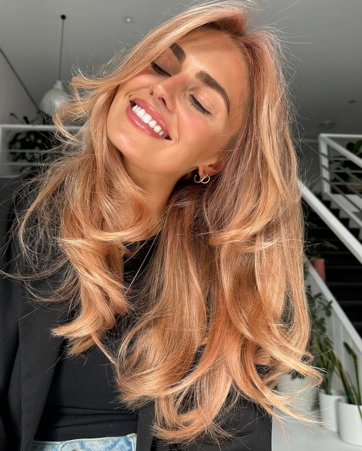 Rose Gold Balayage With Face Framing Layers