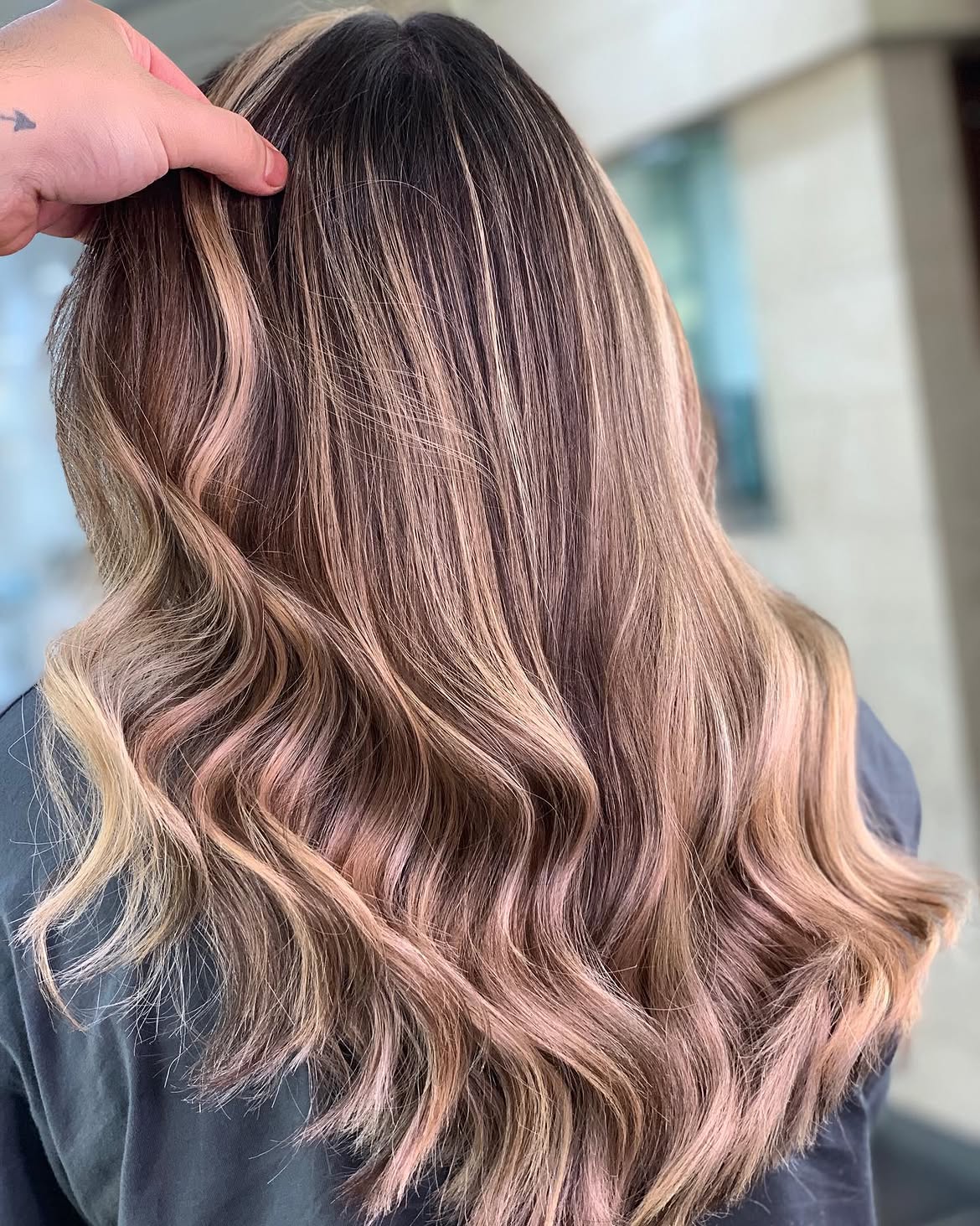 Rose Gold Balayage With Loose Beach Waves