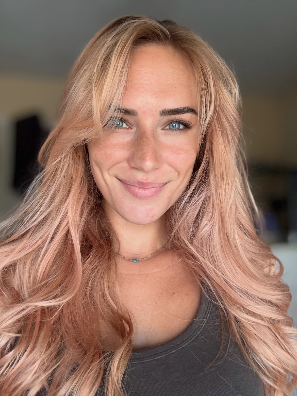 Rose Gold Balayage With Soft Beach Waves