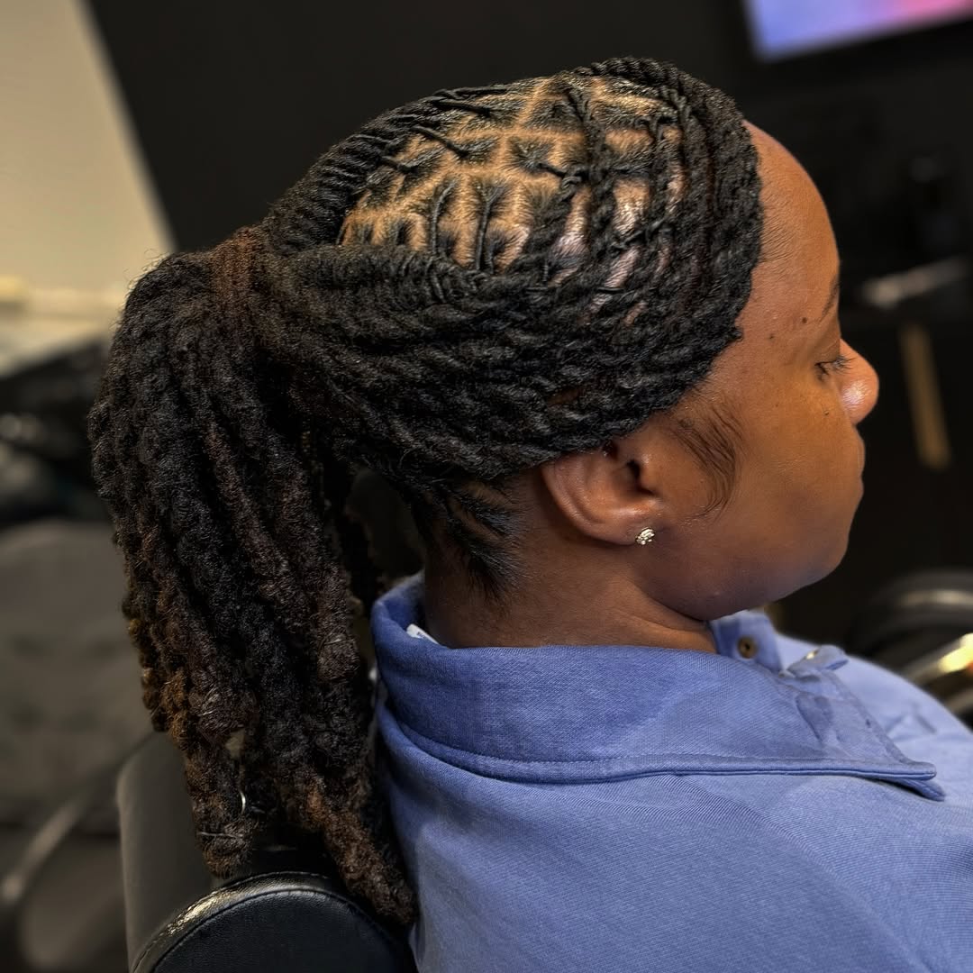 Sculpted Loc Ponytail with Geometric Parting