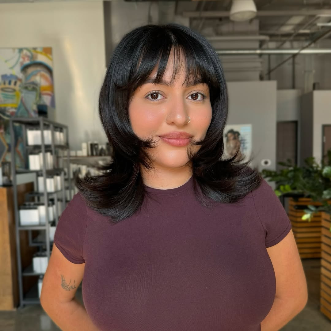 Shaggy Jet Black Medium Cut Bangs