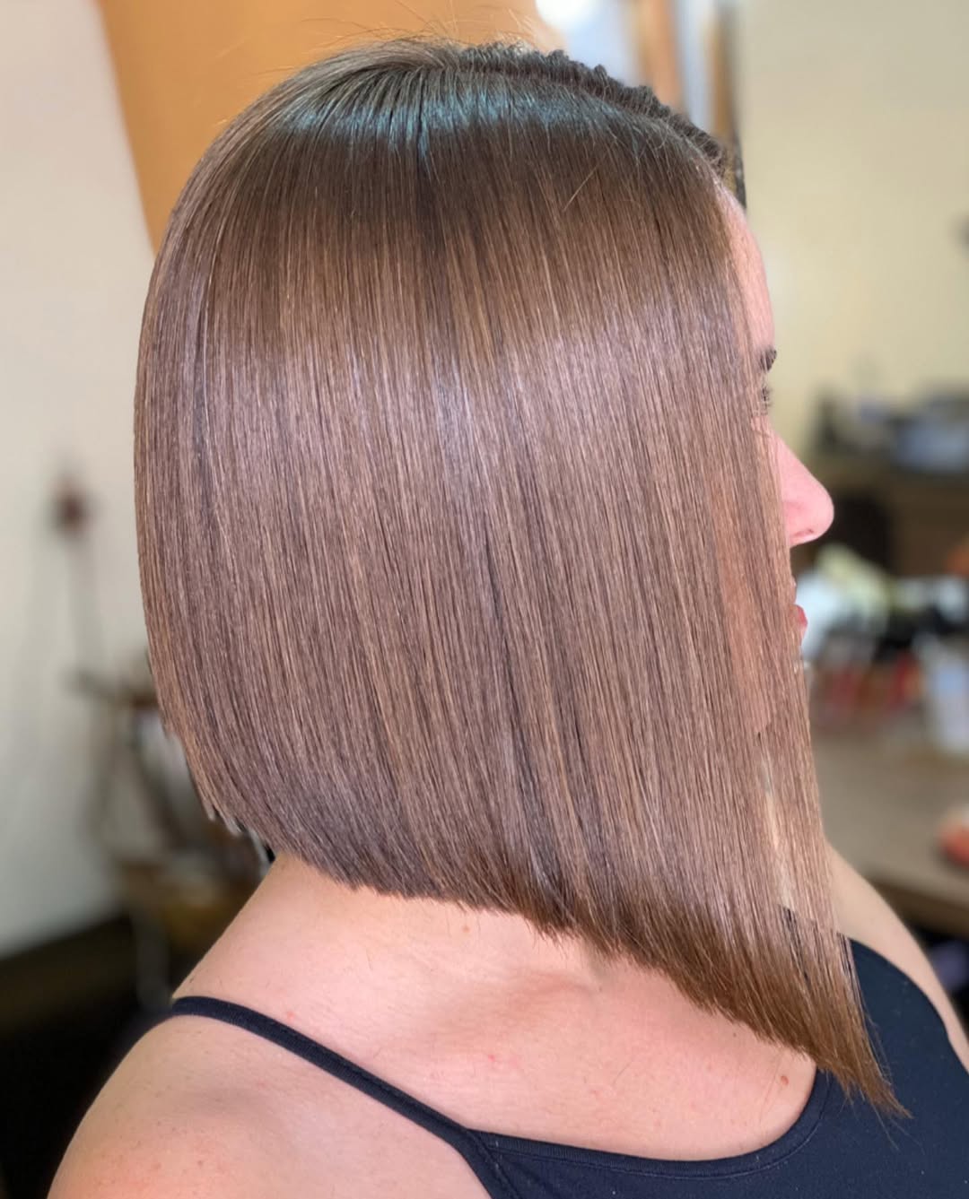 Sleek Angled Lob Chocolate Brown Hair