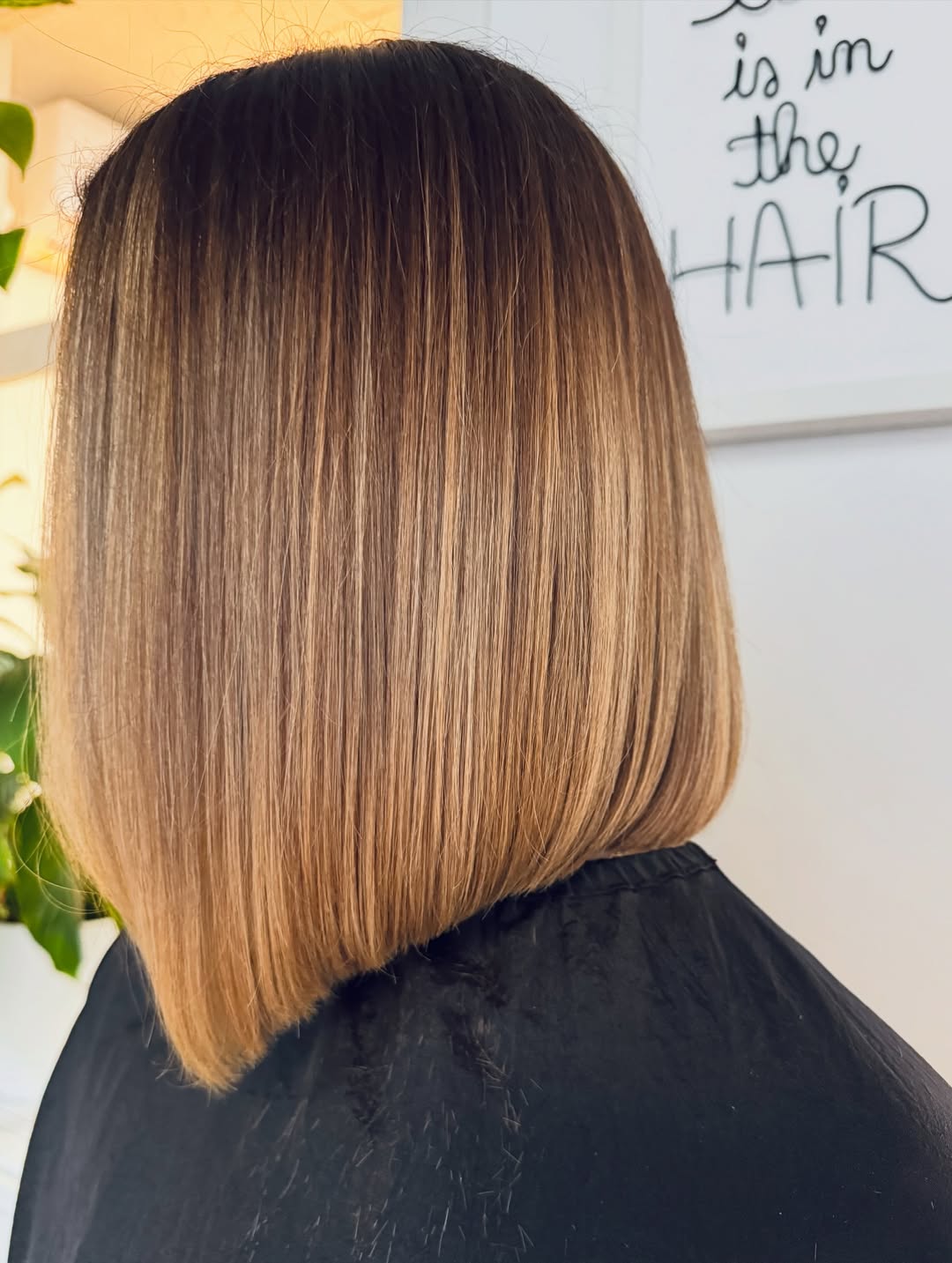 Sleek Caramel Balayage A-Line Lob