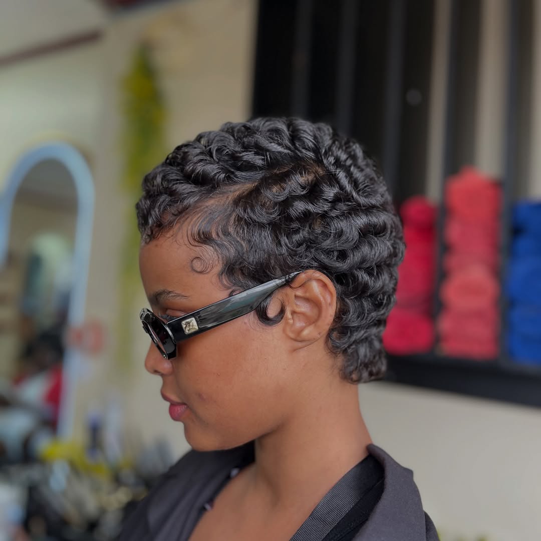 Sleek Curly Finger Waves Pixie Cut