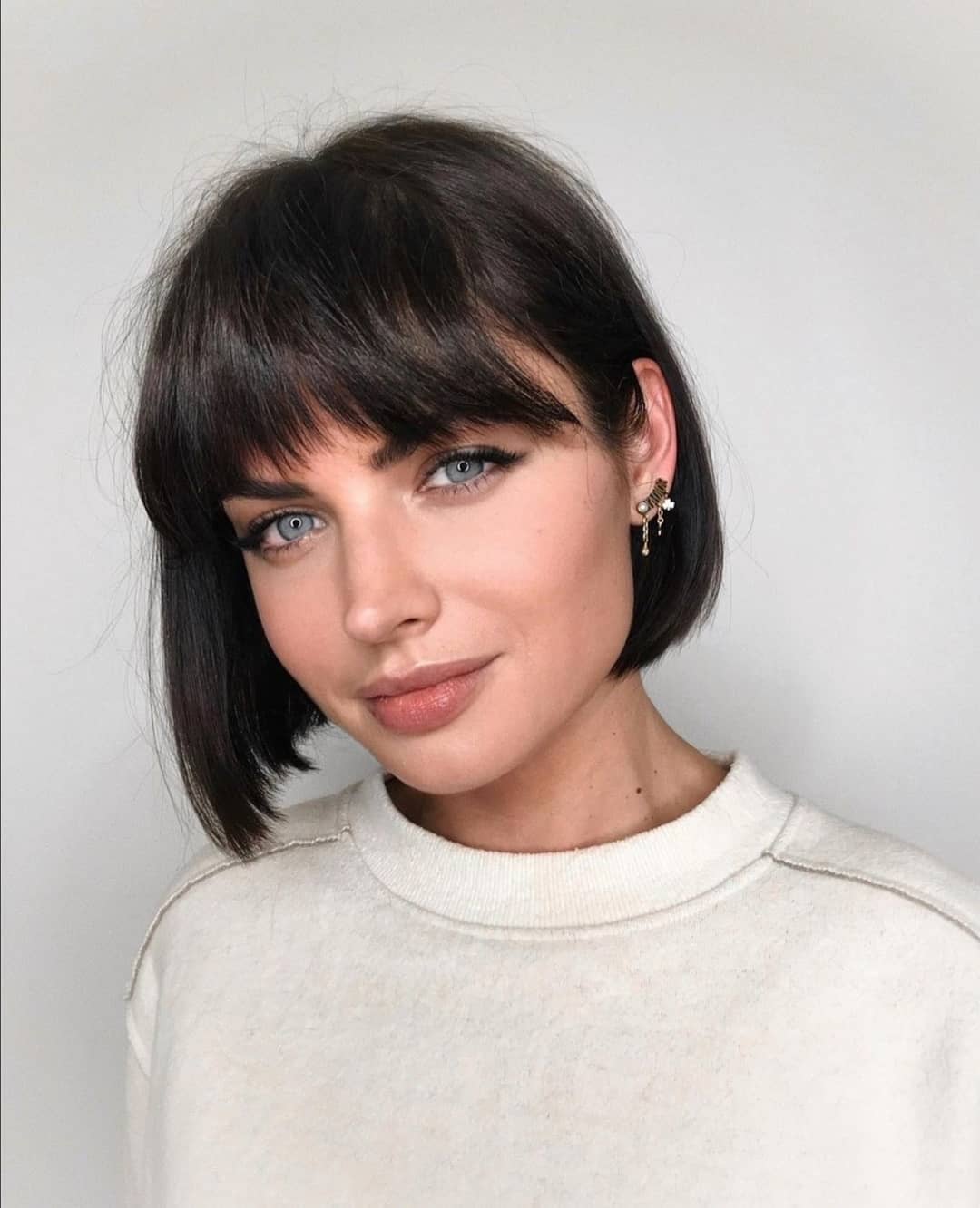 Sleek Dark Brunette Bob With Blunt Fringe