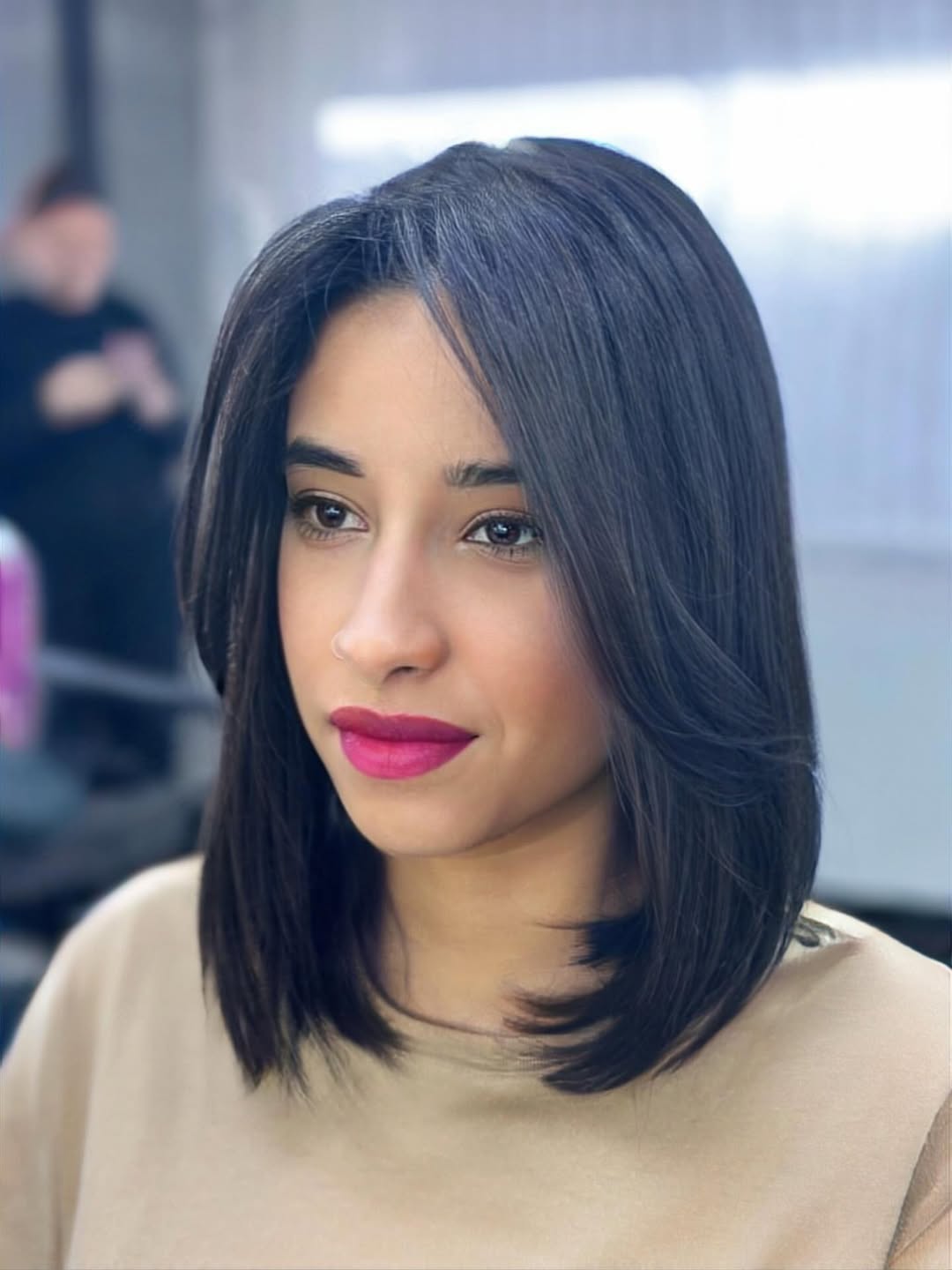 Sleek Dark Brunette Lob With Face-Framing Layers