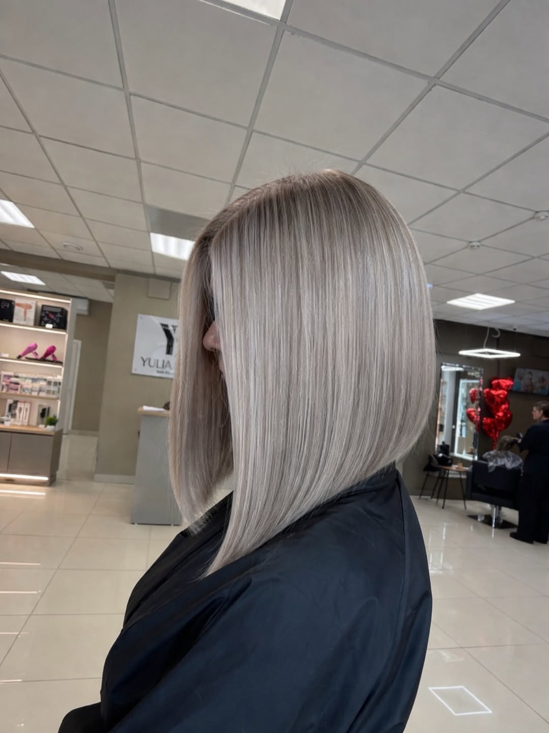 Sleek Platinum Blonde A-Line Bob