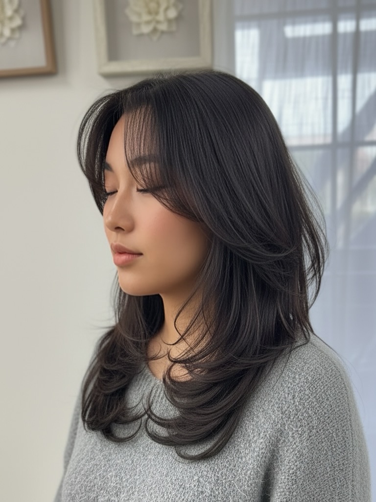 Soft Layered Cut with Wispy Curtain Bangs