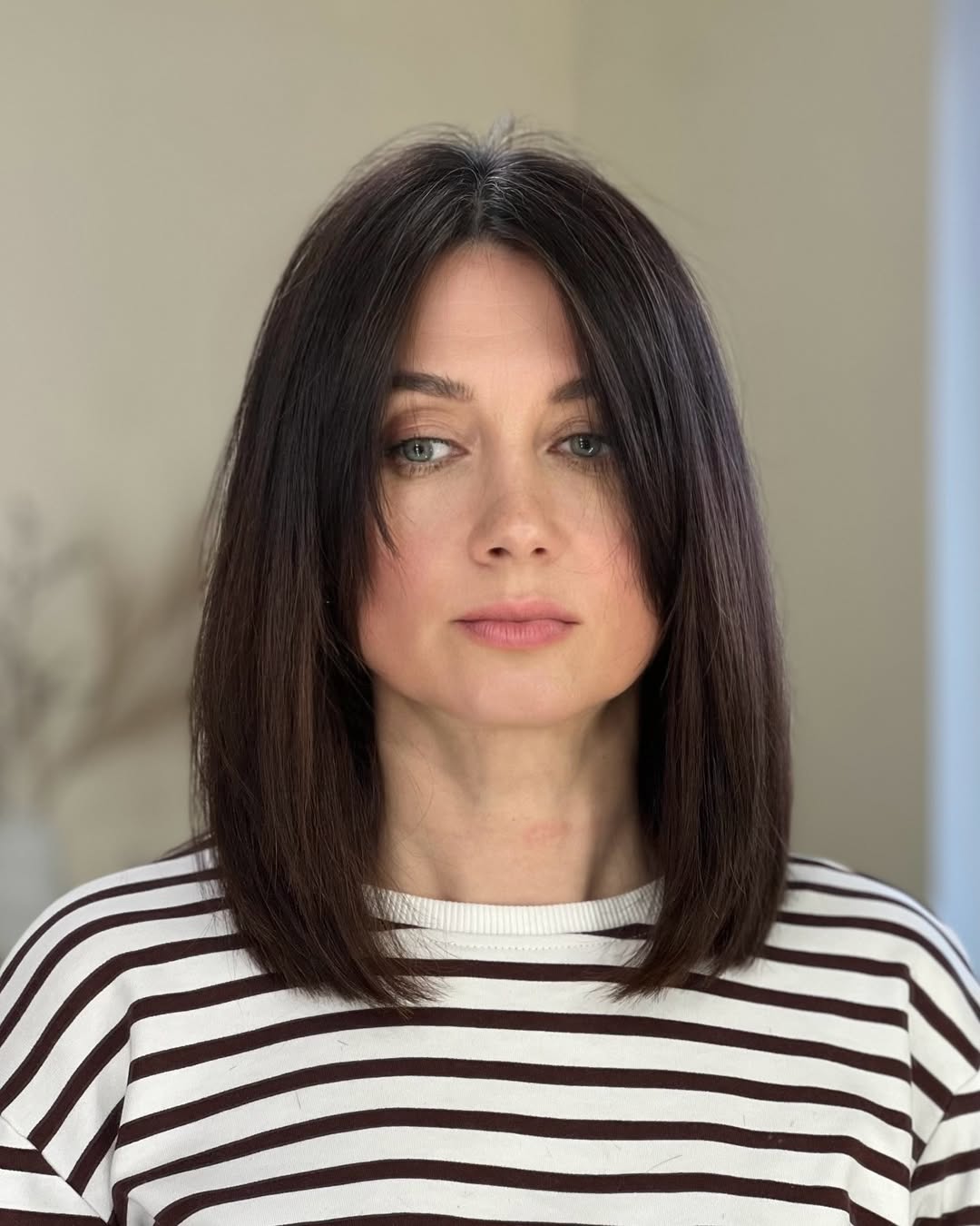 Sophisticated Espresso Lob With Face-Framing Layers