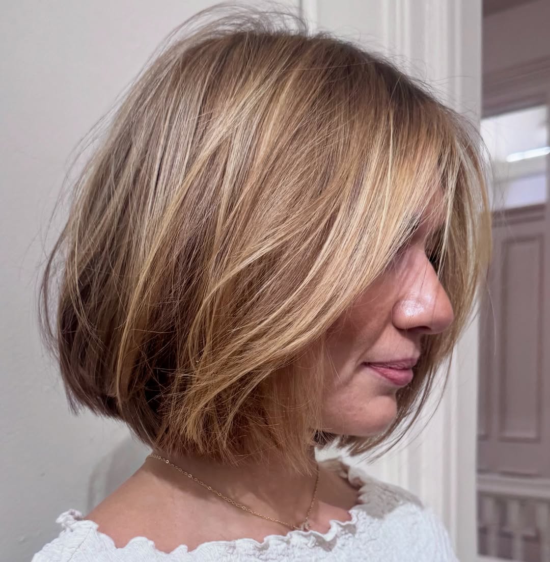 Textured Bronde Bob With Subtle Face Framing