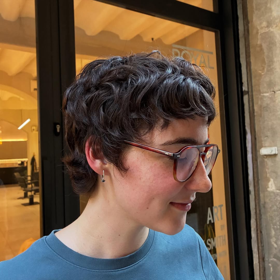 Textured Curly Pixie With Natural Brown