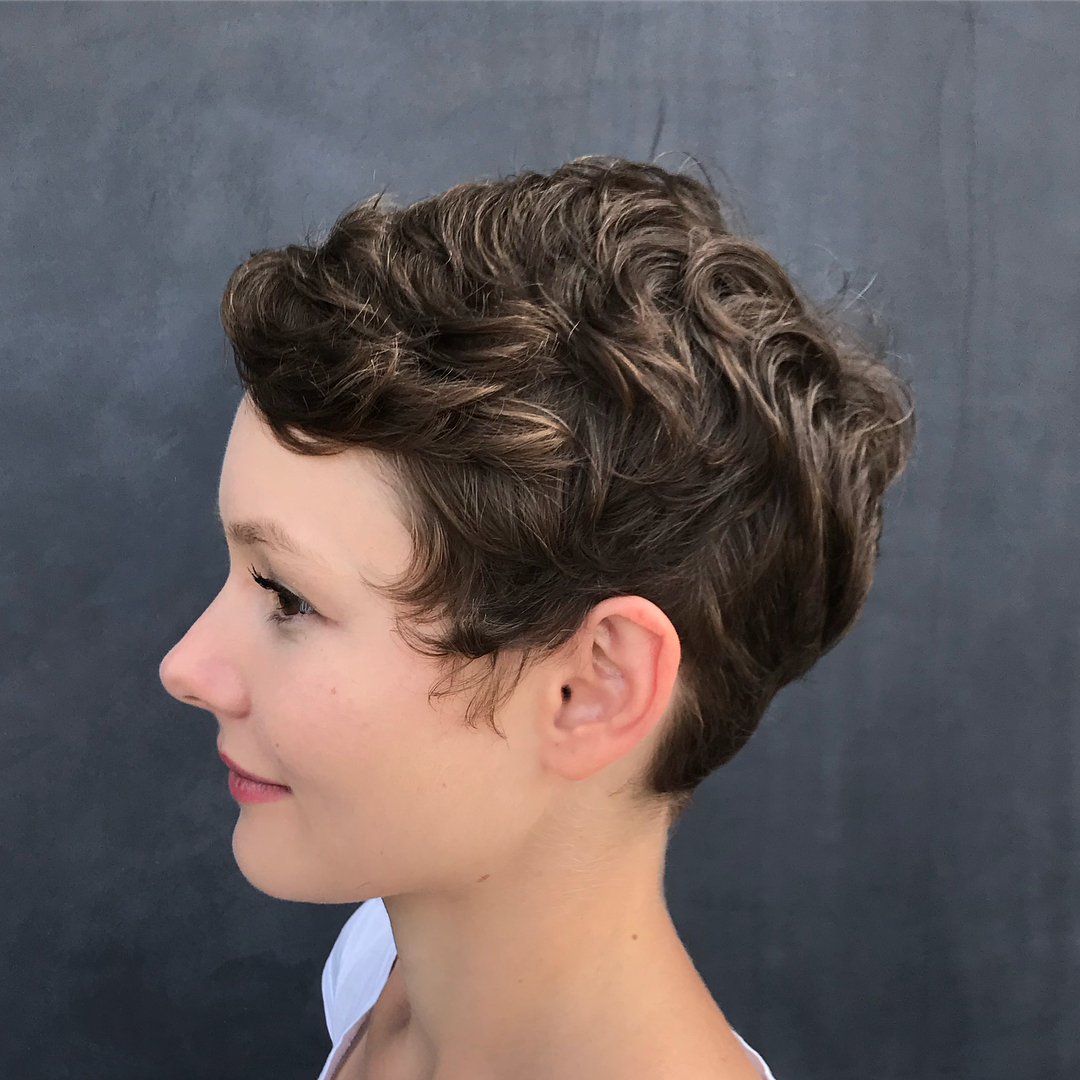 Textured Curly Pixie With Subtle Highlights