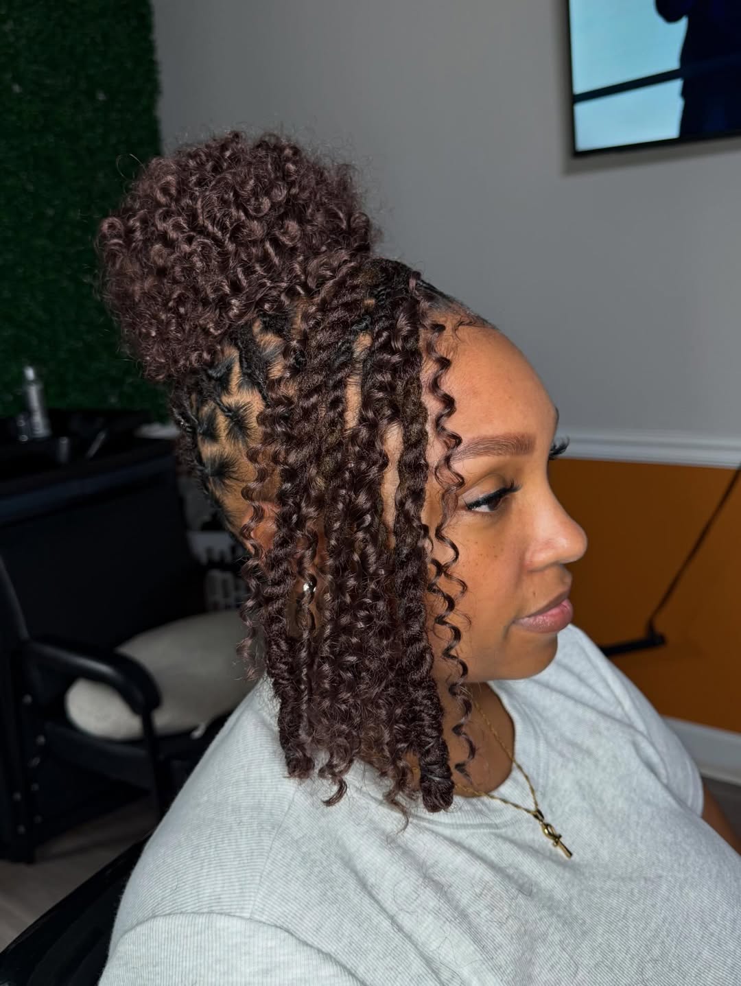 Textured Locs High Bun With Curly Ends