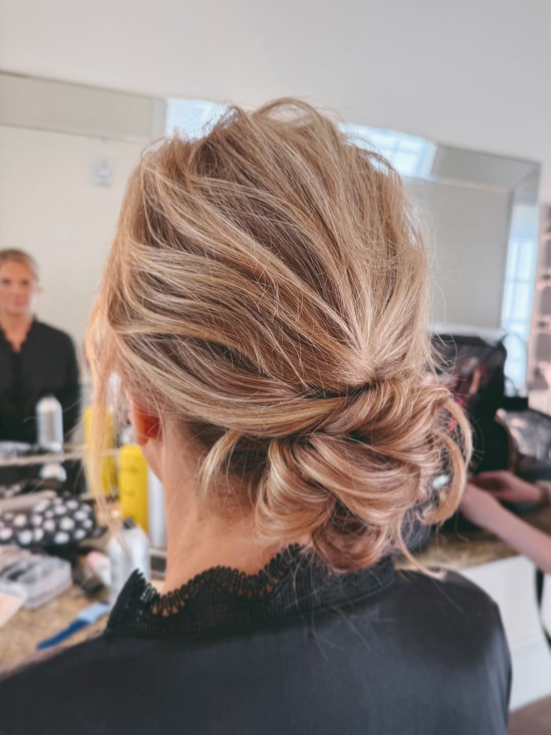 Textured Low Updo For Short Hair