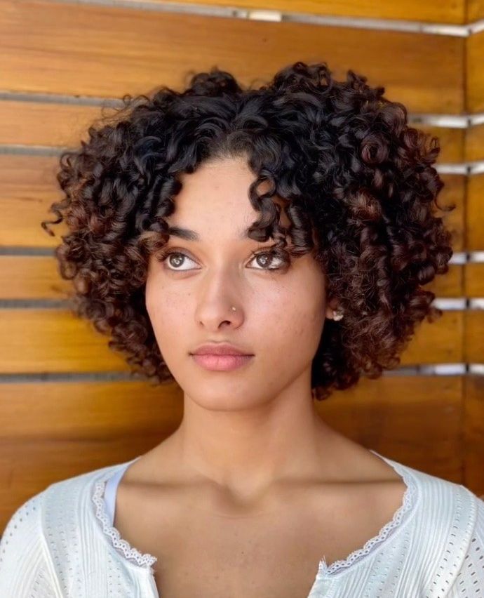Textured Naturally Curly Dark Brown Bob