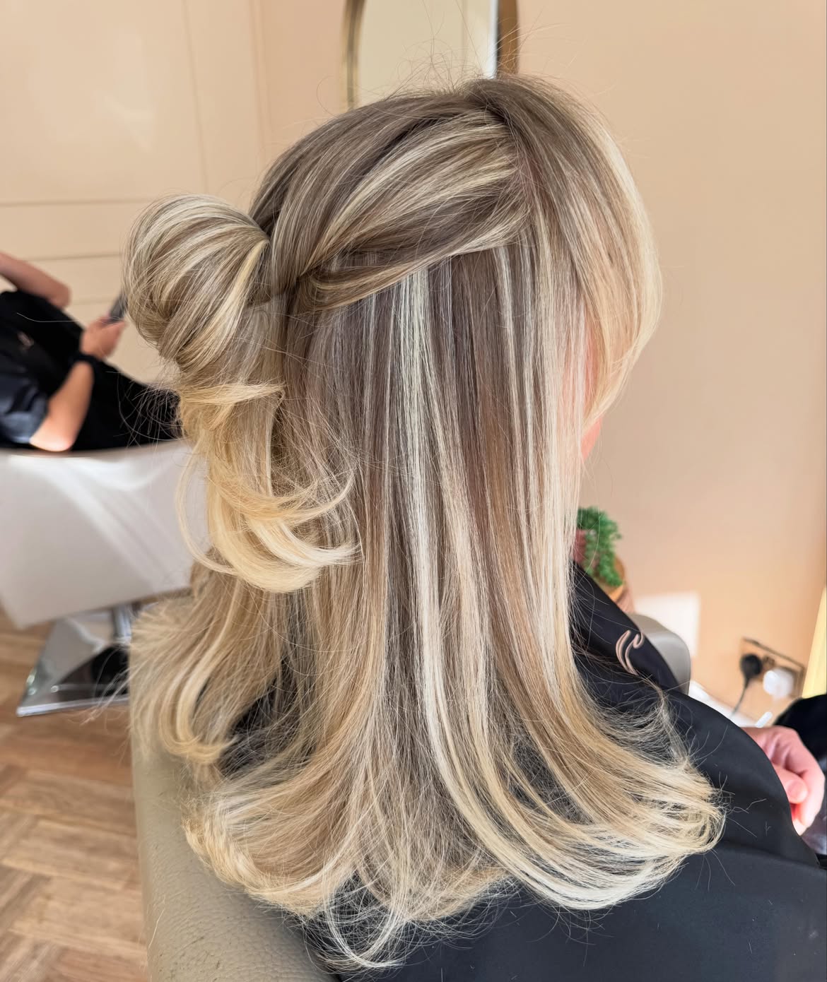Twisted Half-Up Bun With Honey Blonde Balayage