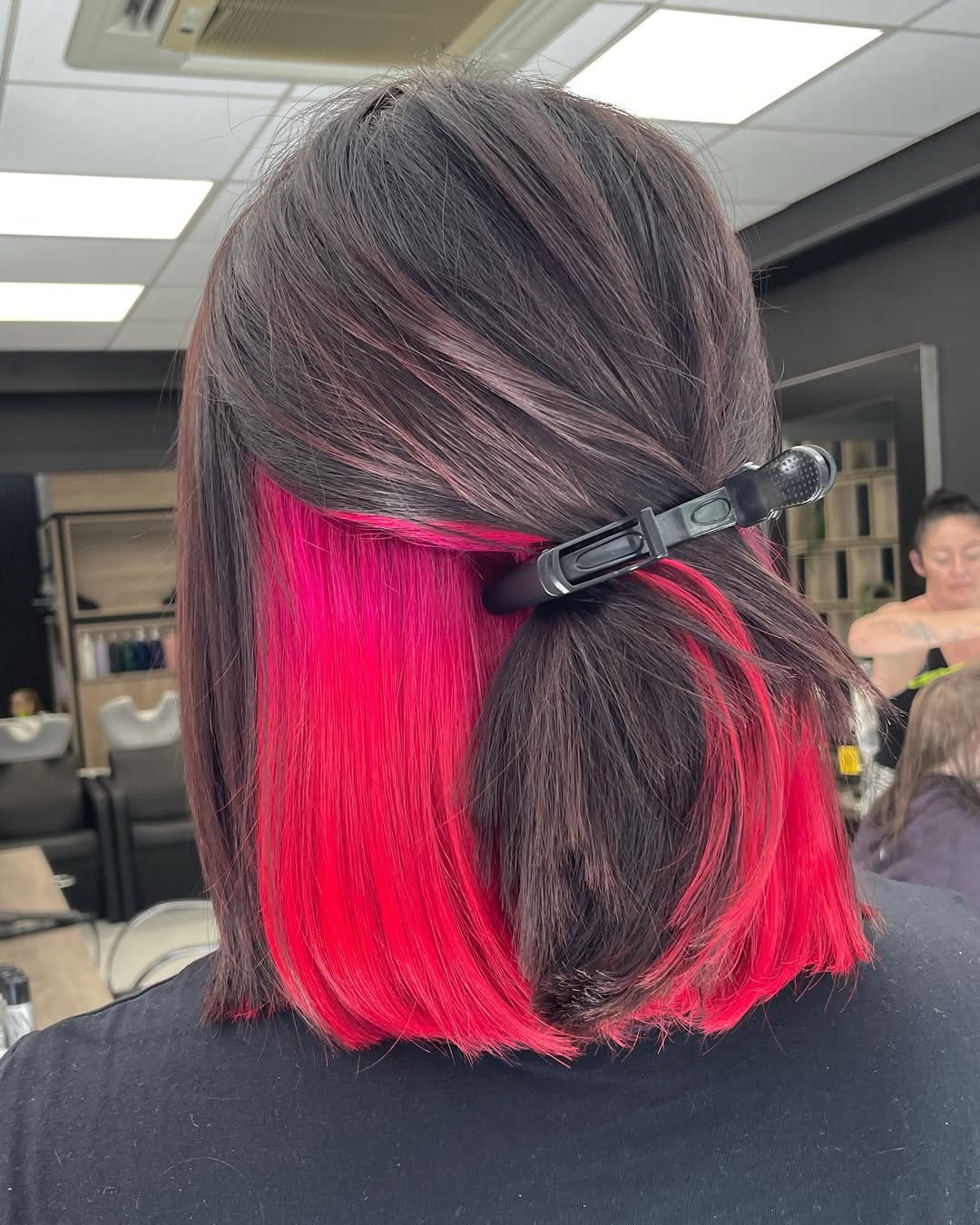 Vibrant Peekaboo Pink On Chocolate Brown Lob