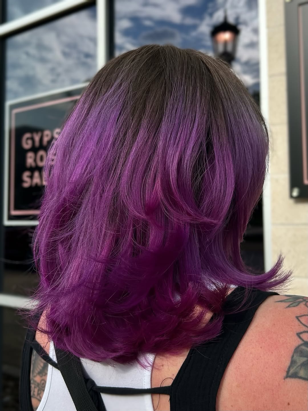 Vibrant Purple Shadow Root Layered Bob
