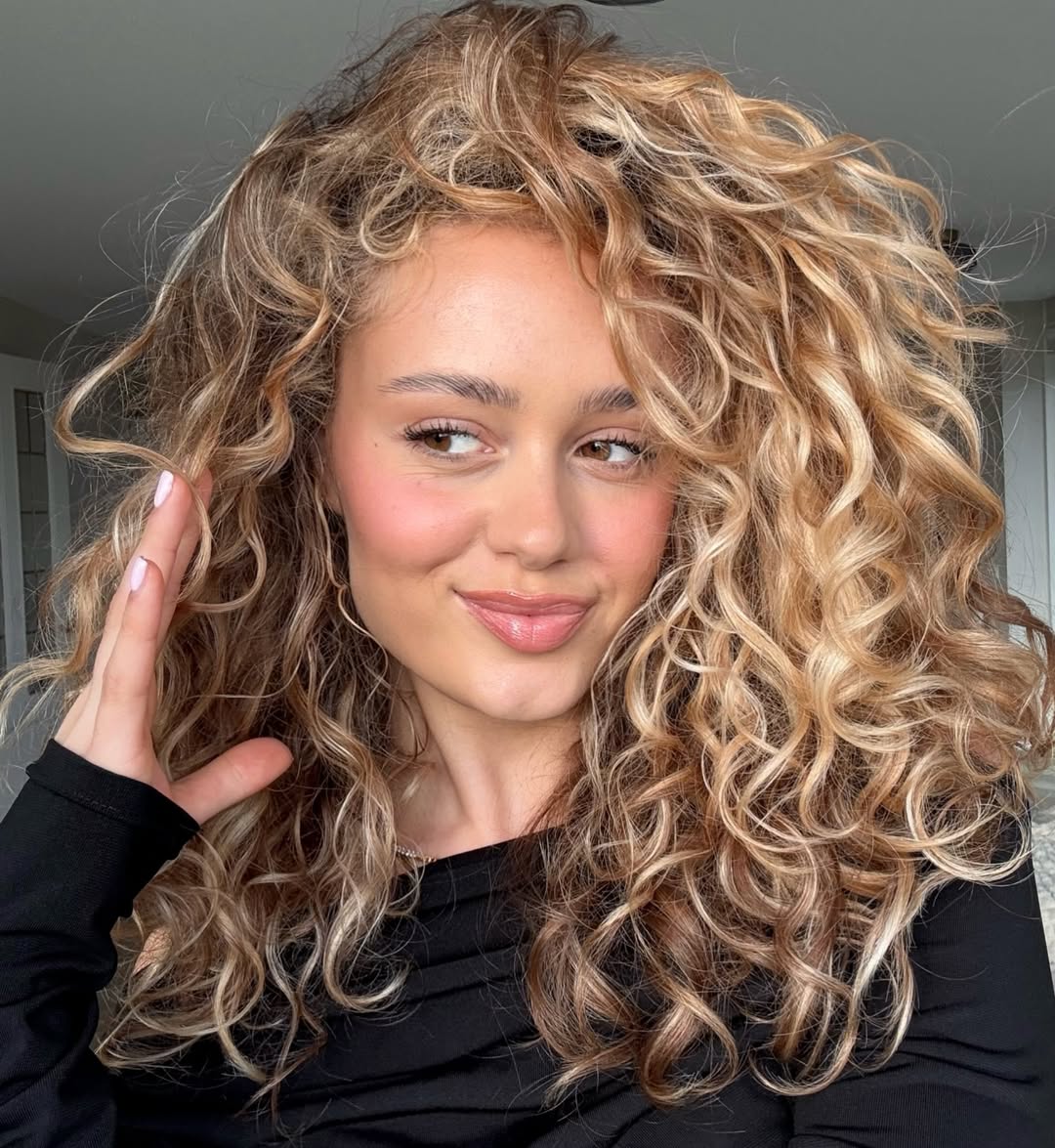 Voluminous Honey Blonde Layers For Curly Hair