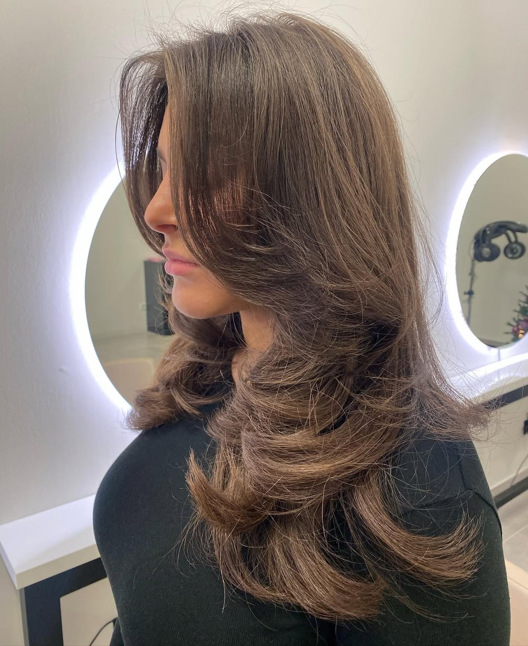 Voluminous Layered Cut On Ash Brown Hair