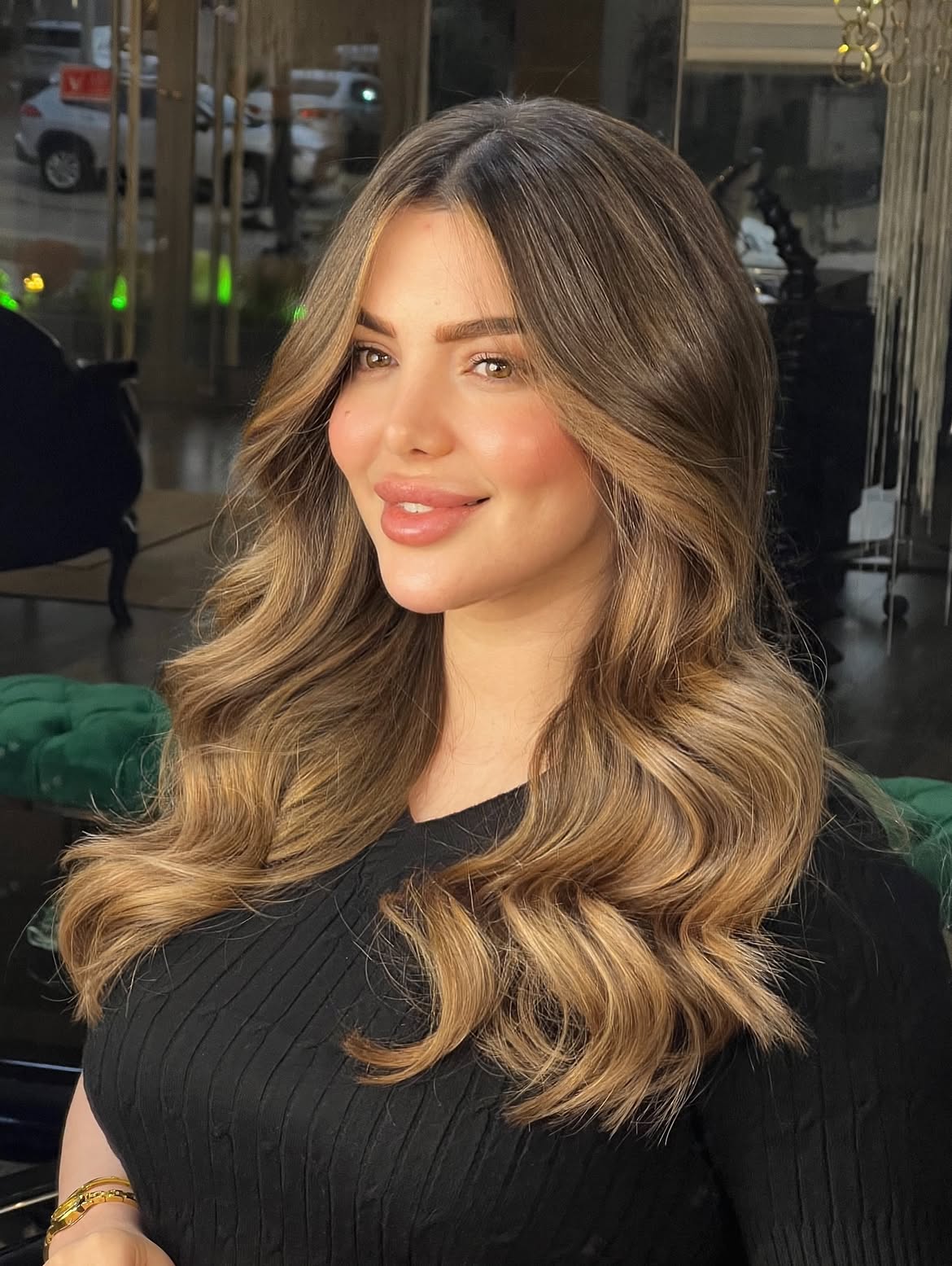 Warm Honey Blonde Balayage With Loose Waves