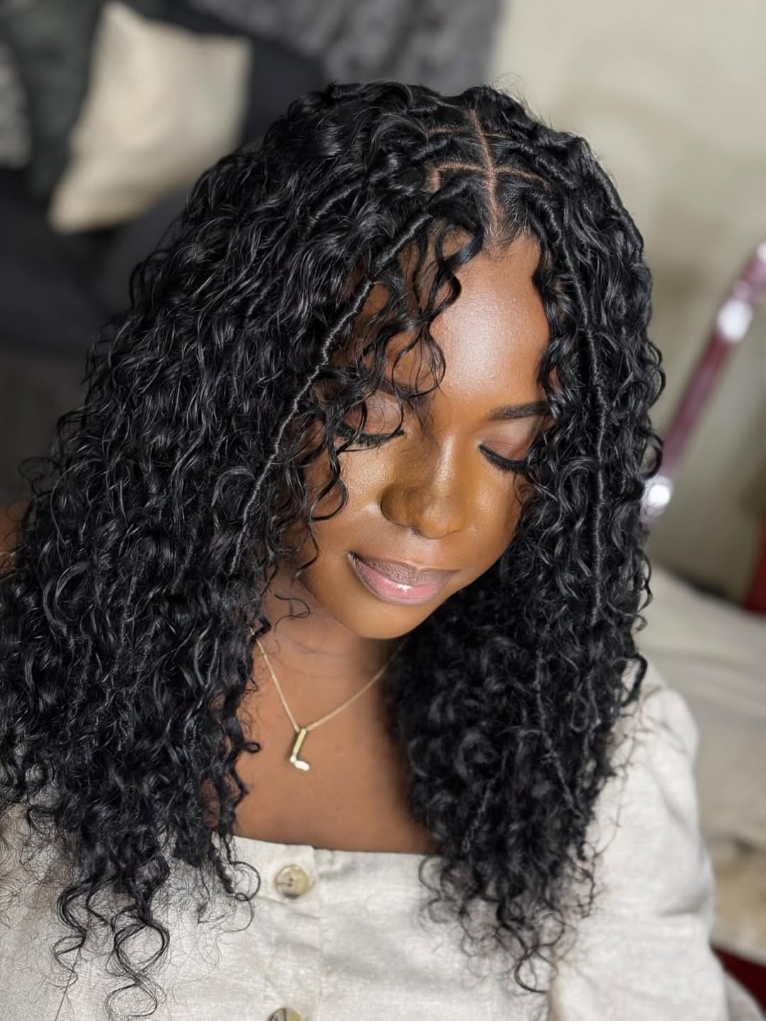 Water Wave Micro Locs With Curly Fringe