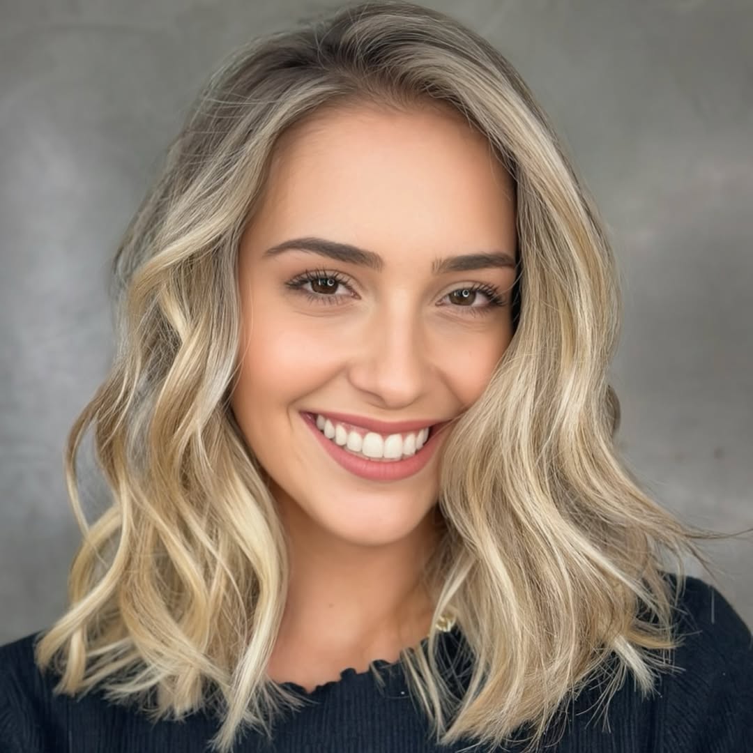 Wavy Blonde Lob With Seamless Balayage