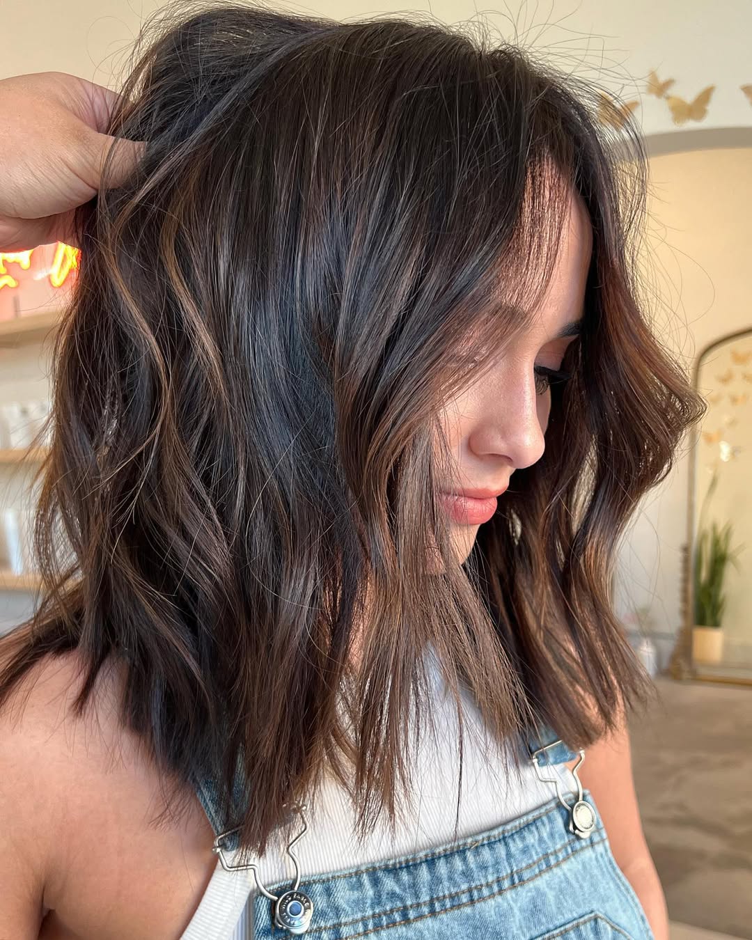 Wavy Chestnut Lob With Subtle Highlights