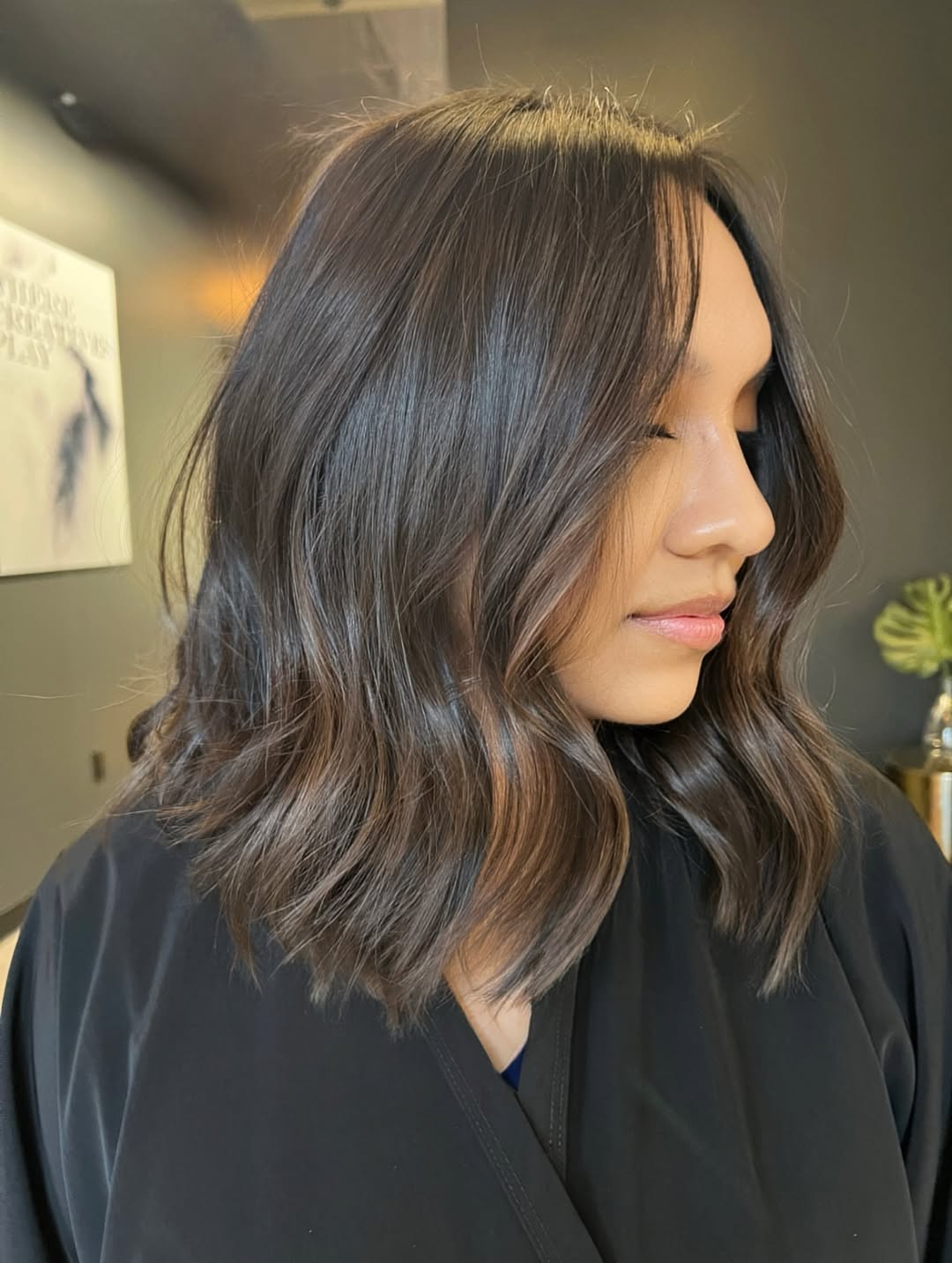 Wavy Chocolate Bronde Lob With Face-Framing Layers