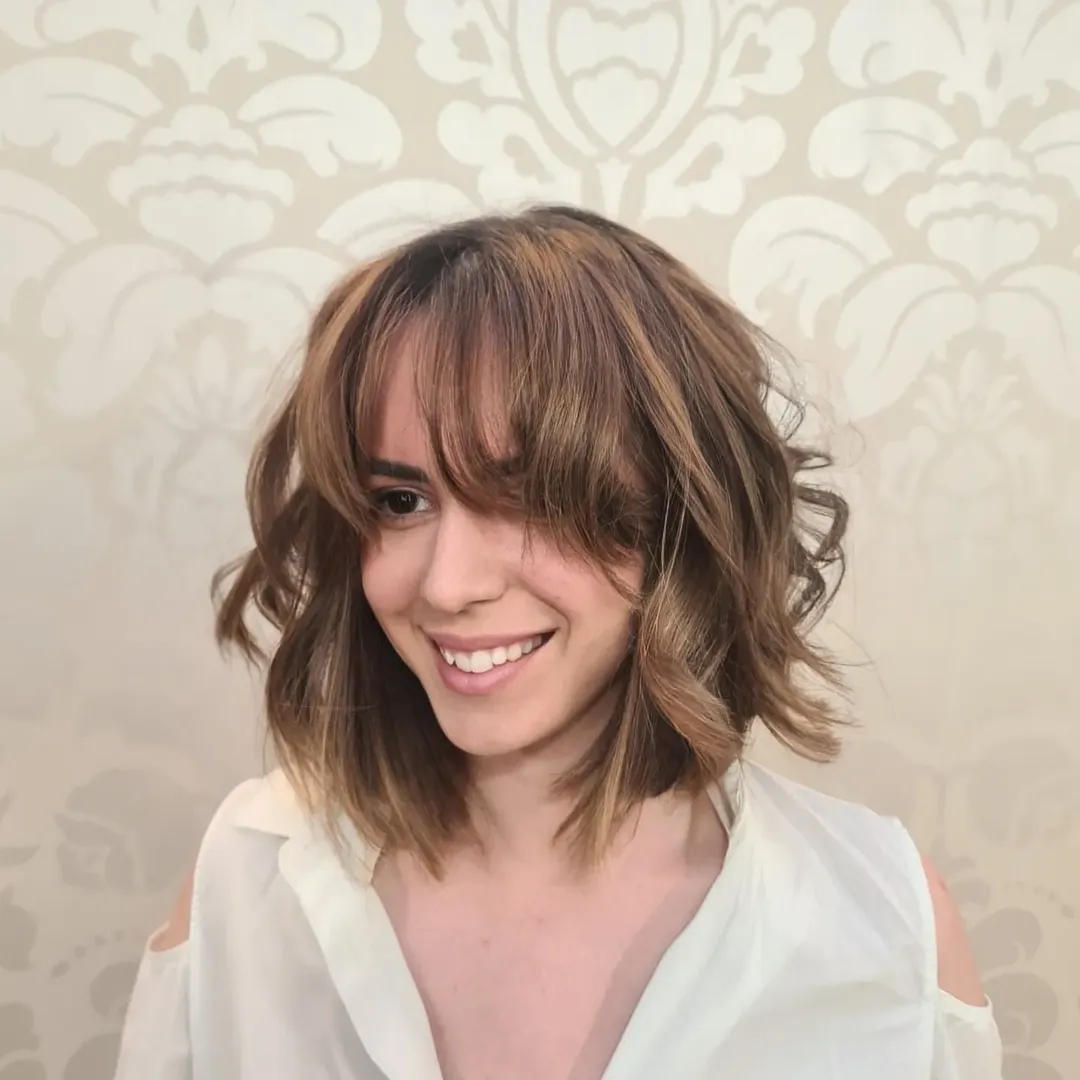 Wavy Chocolate Medium Lob Bangs