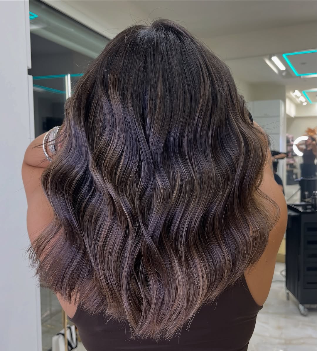 Wavy Chocolate Mushroom Brown Balayage Lob