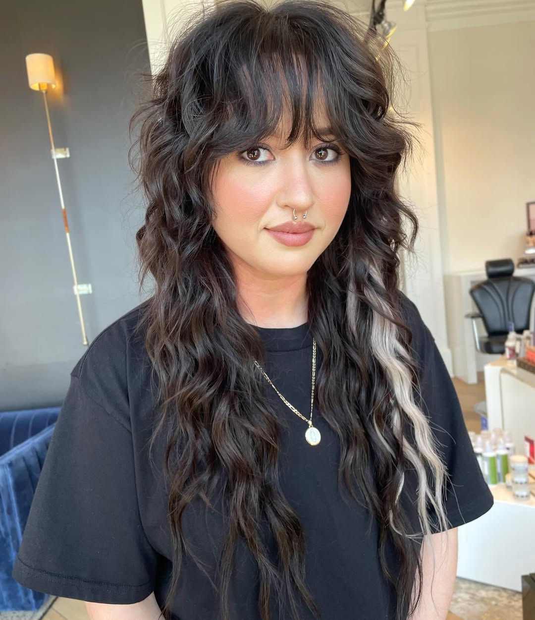 Wavy Dark Shag With Platinum Face Framing