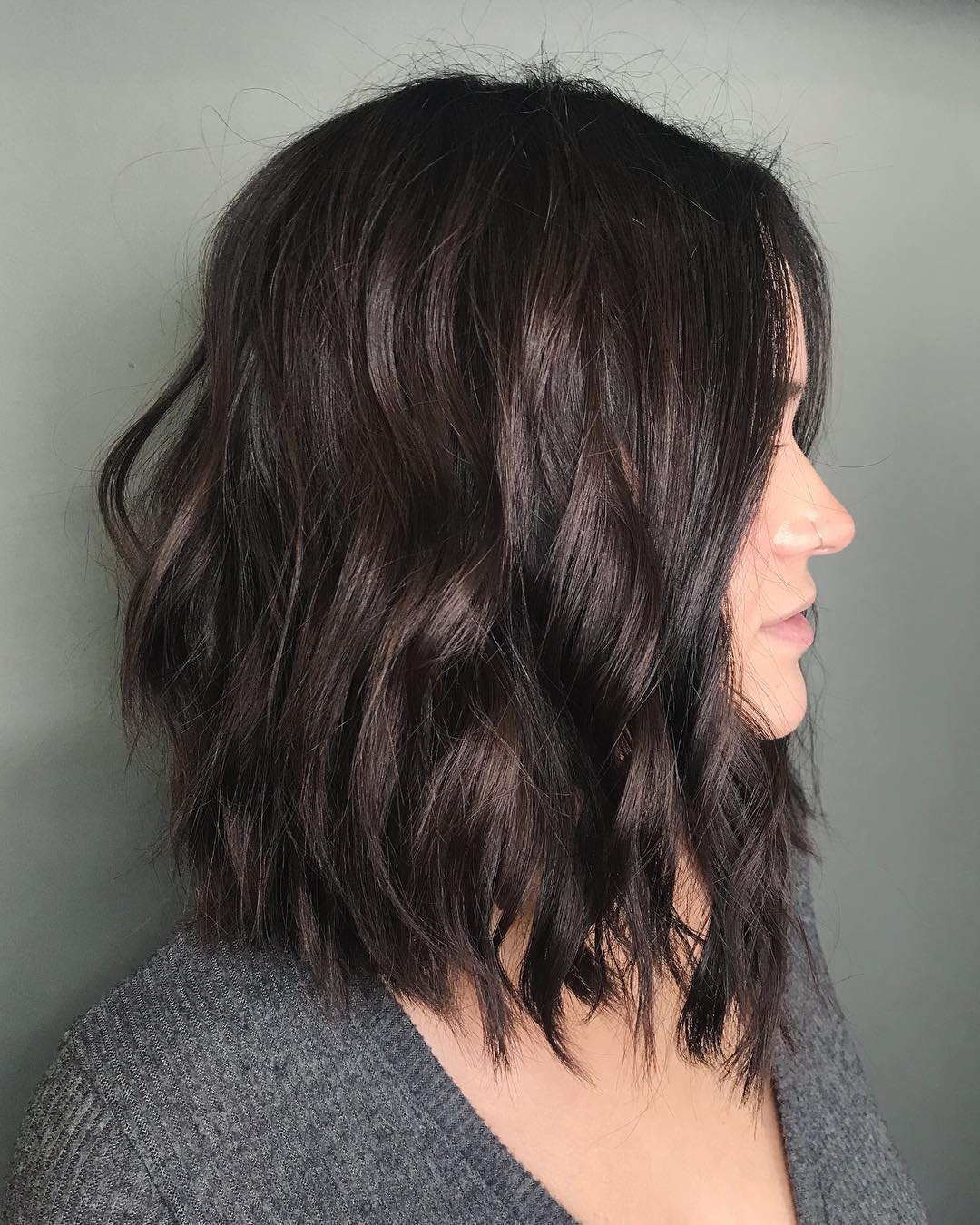 Wavy Espresso Lob With Face Faming Layers