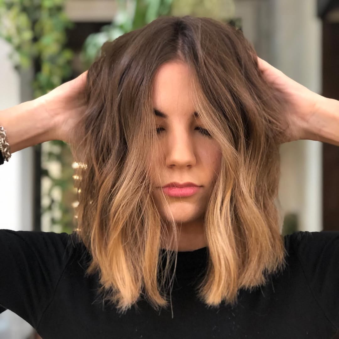 Wavy Honey Blonde Balayage Lob With Face Framing