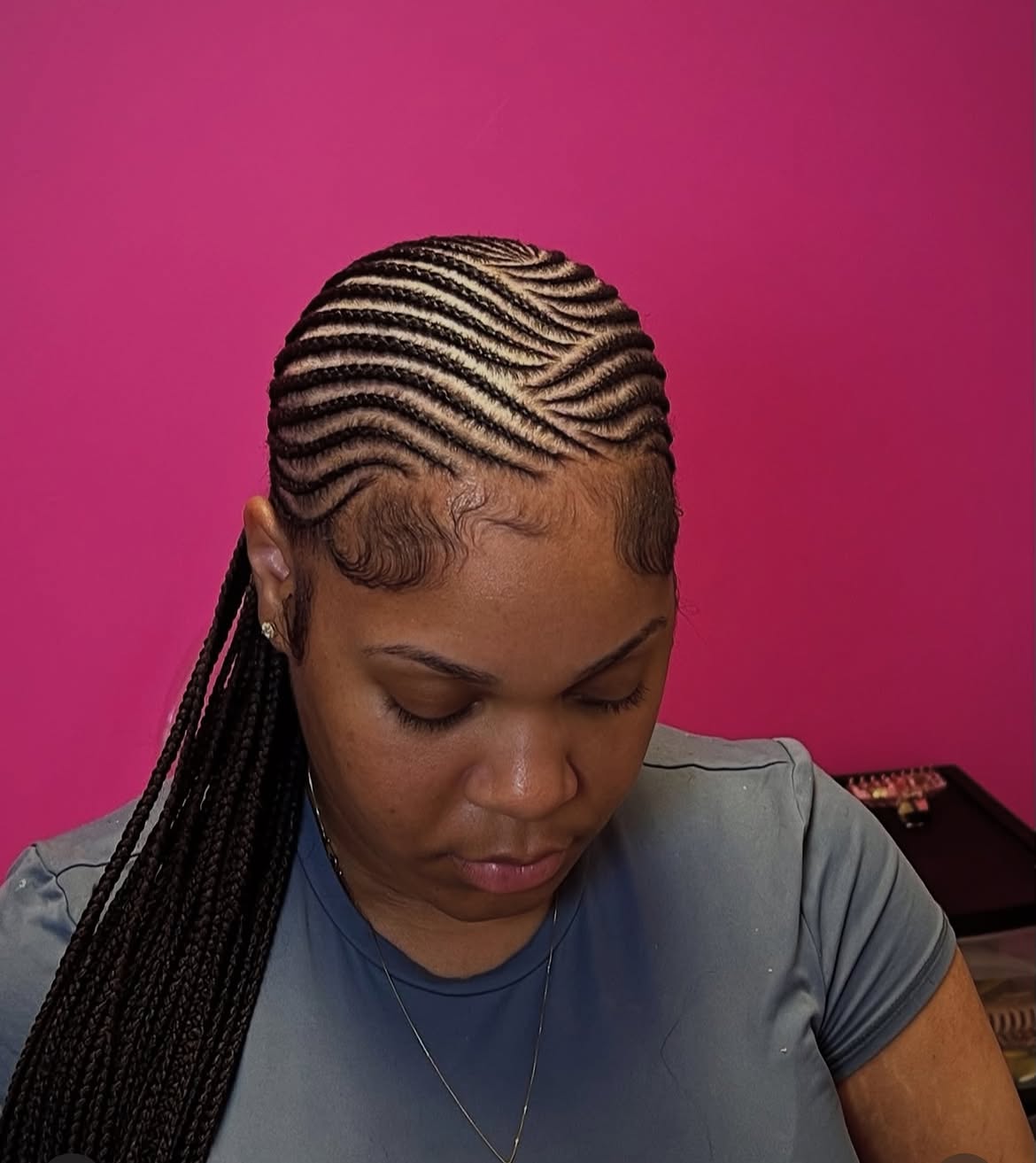 Artistic Zigzag Part Fulani Braids with Defined Edges