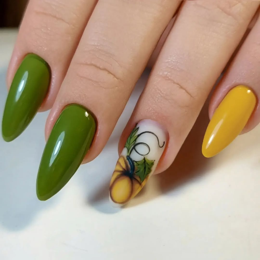 Autumn Harvest Pumpkin French Tip Nails