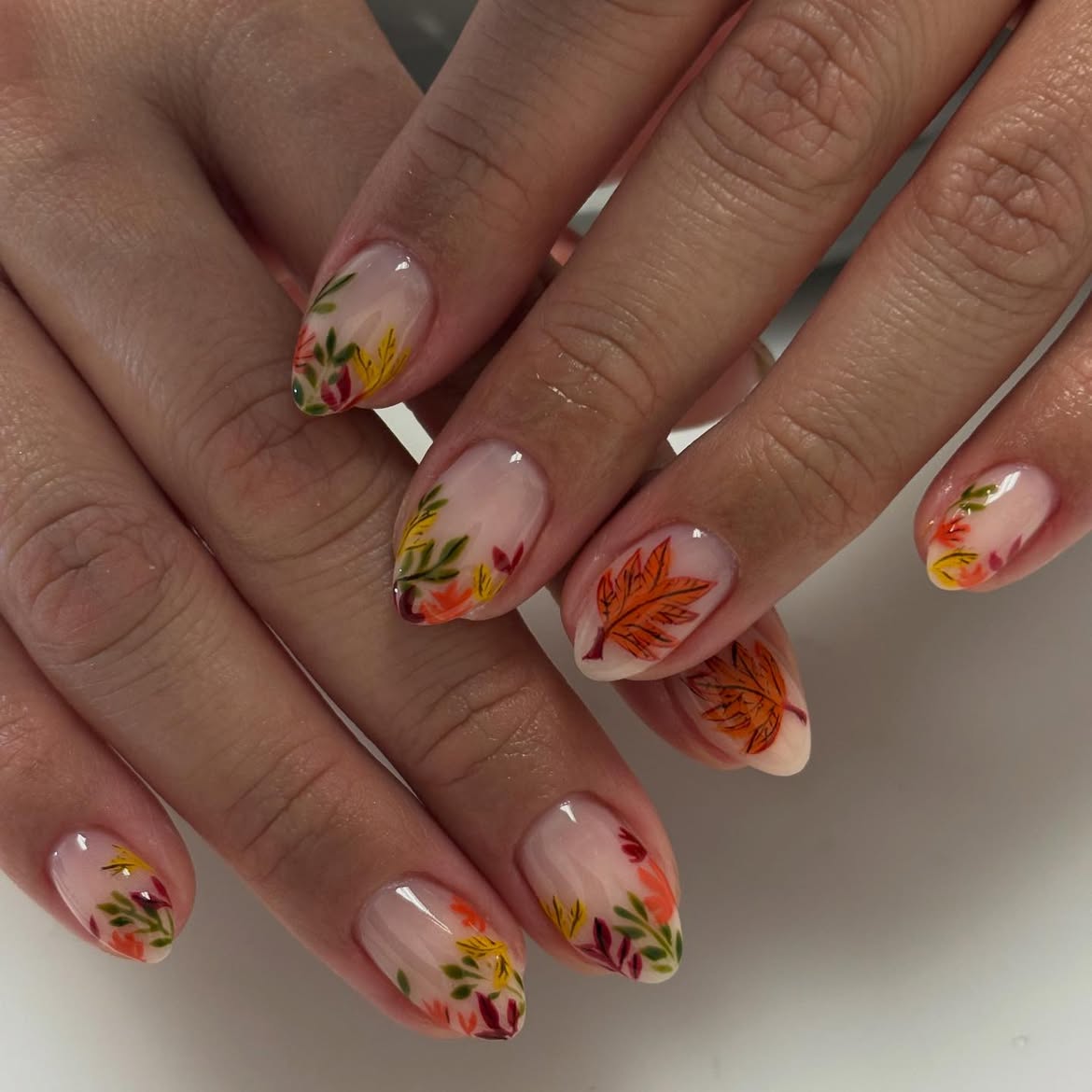 Autumn Leaf French Tip Almond Nails
