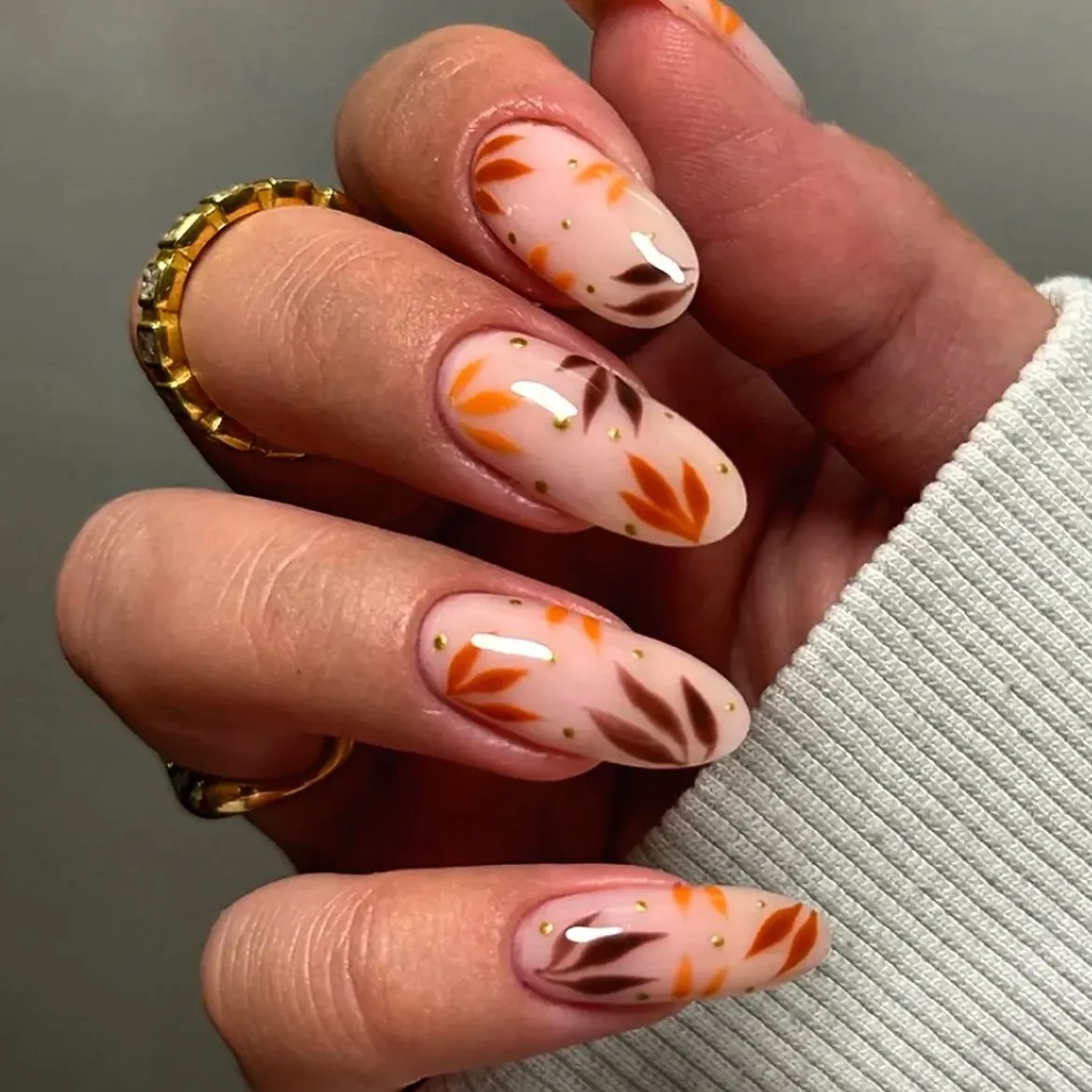 Autumn Leaf Gradient Almond Nails