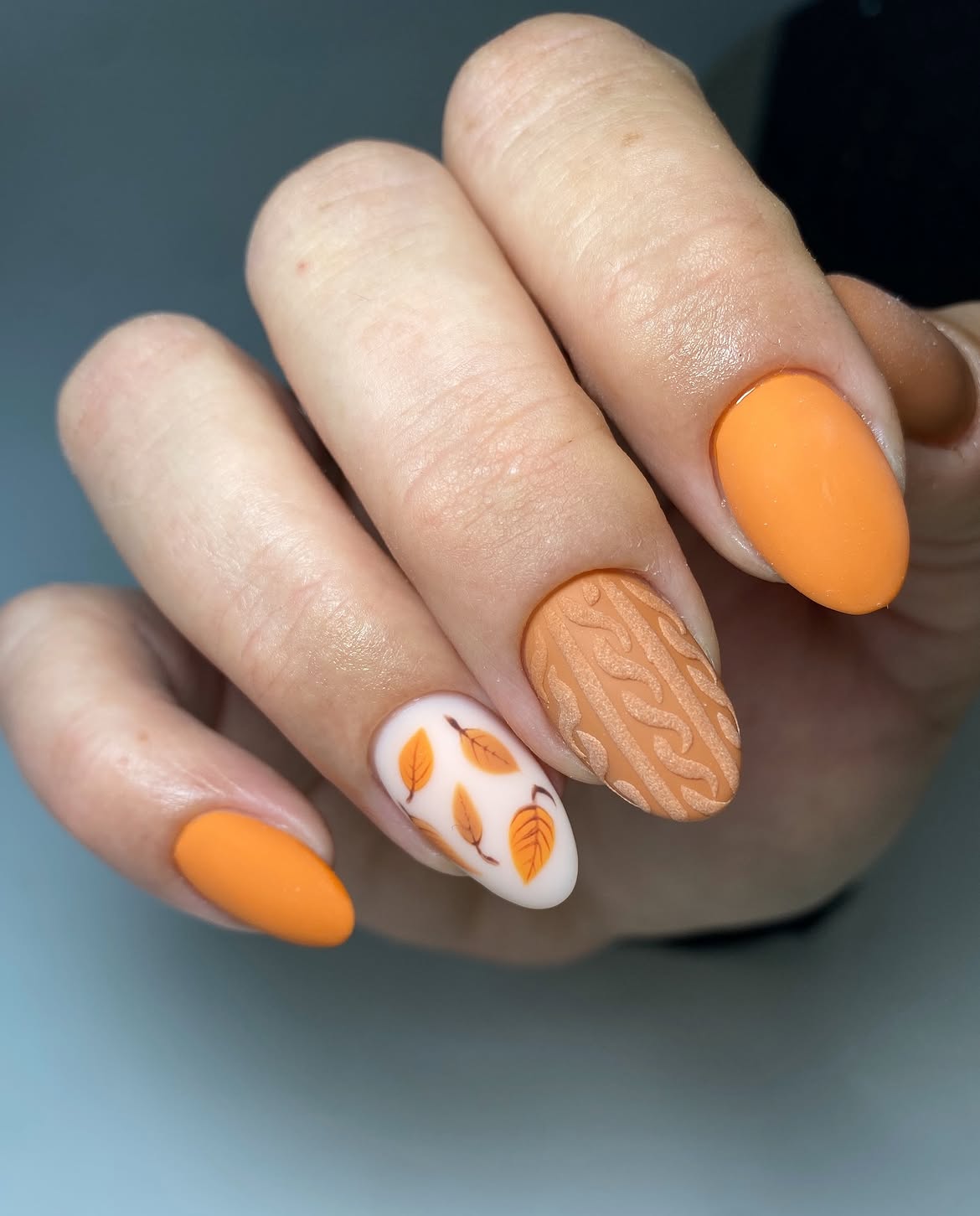 Autumn Leaf Textured Matte Oval Nails