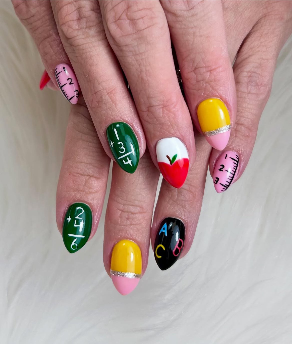 Back To School Classroom Themed Almond Nails