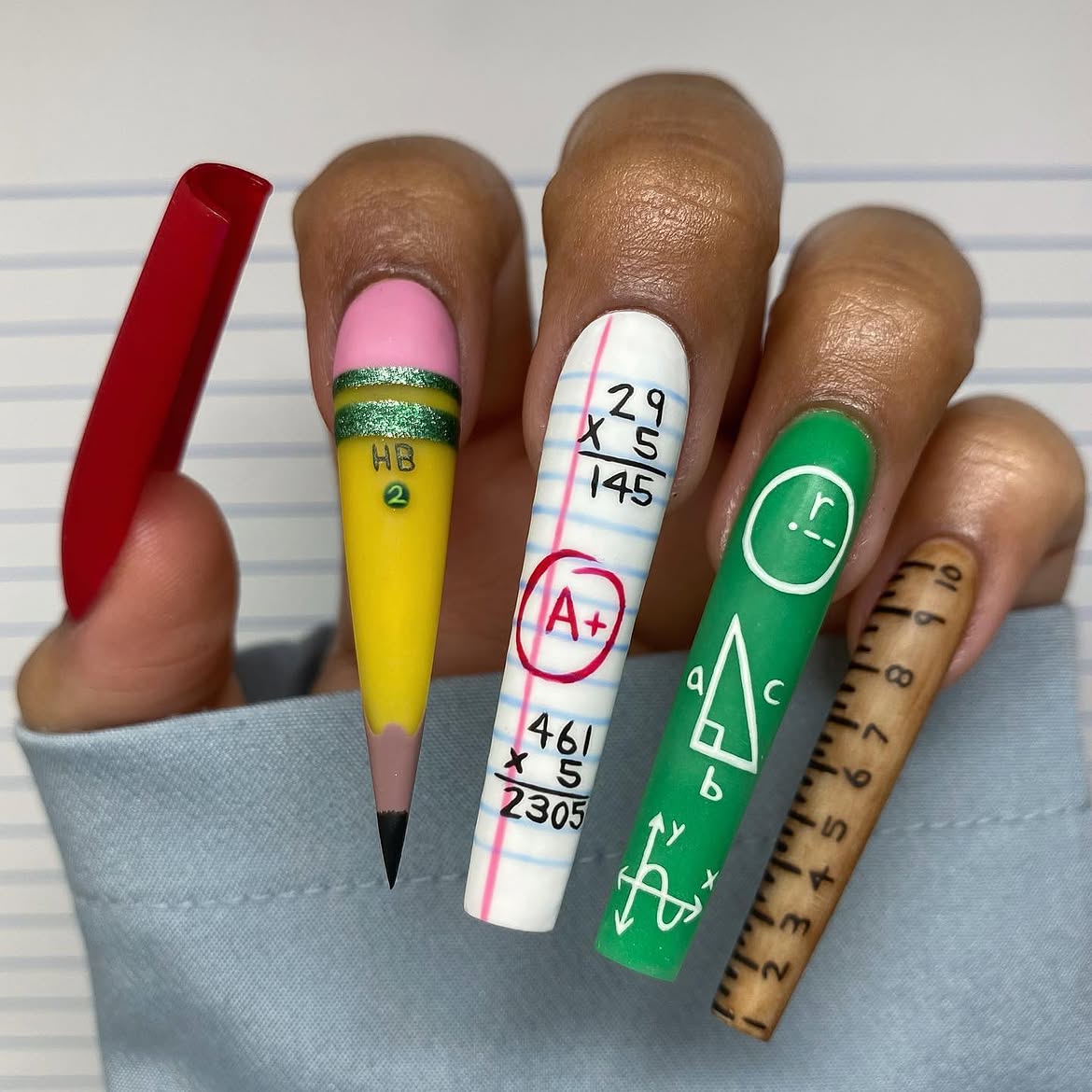 Back to School Pencil & Math Notebook Nails