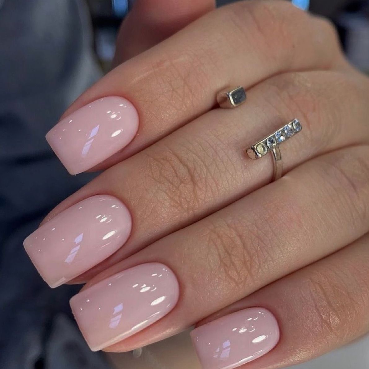 Ballet Pink Milky Glossy Square Nails