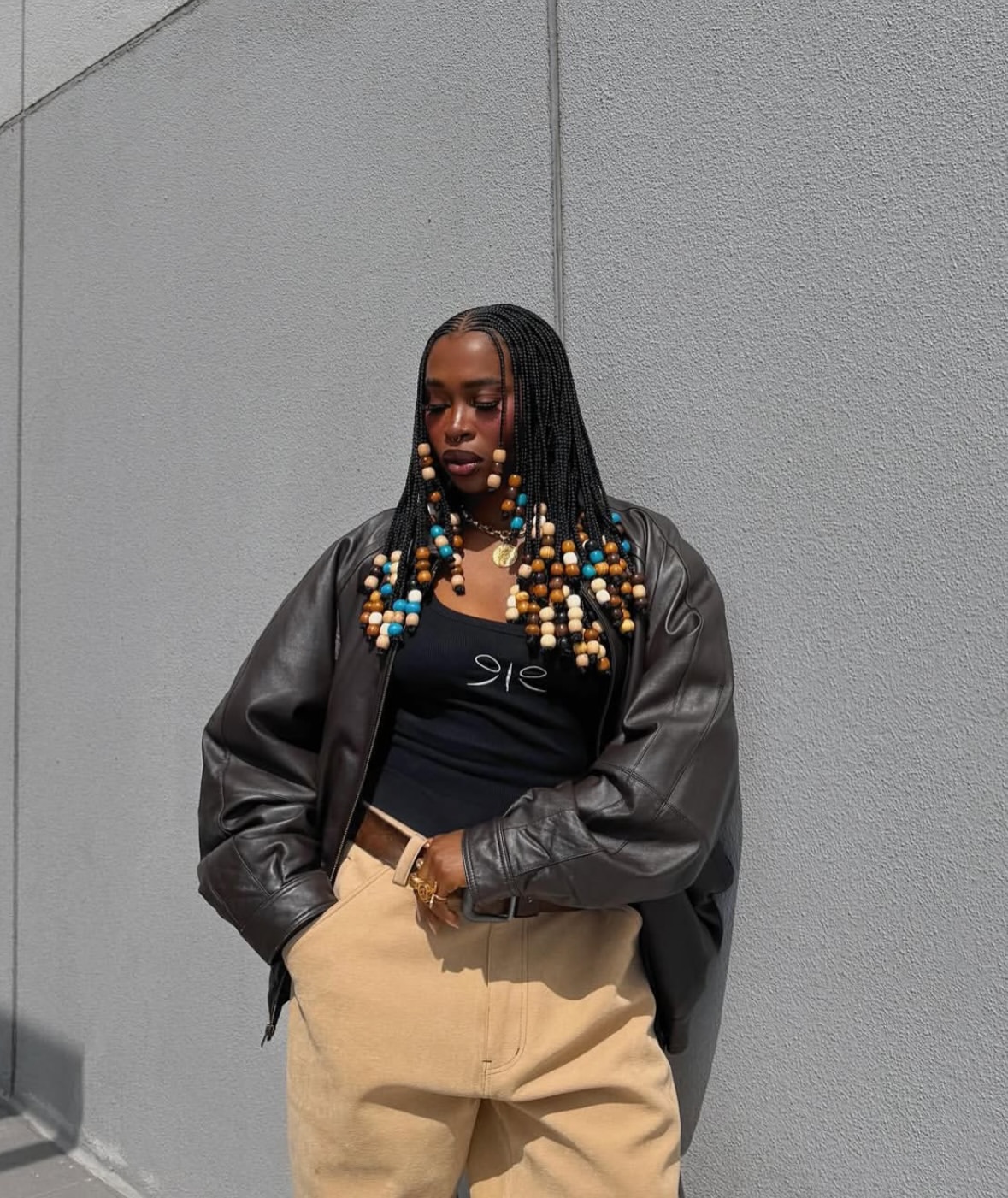 Beaded Box Braids With Colorful Accents