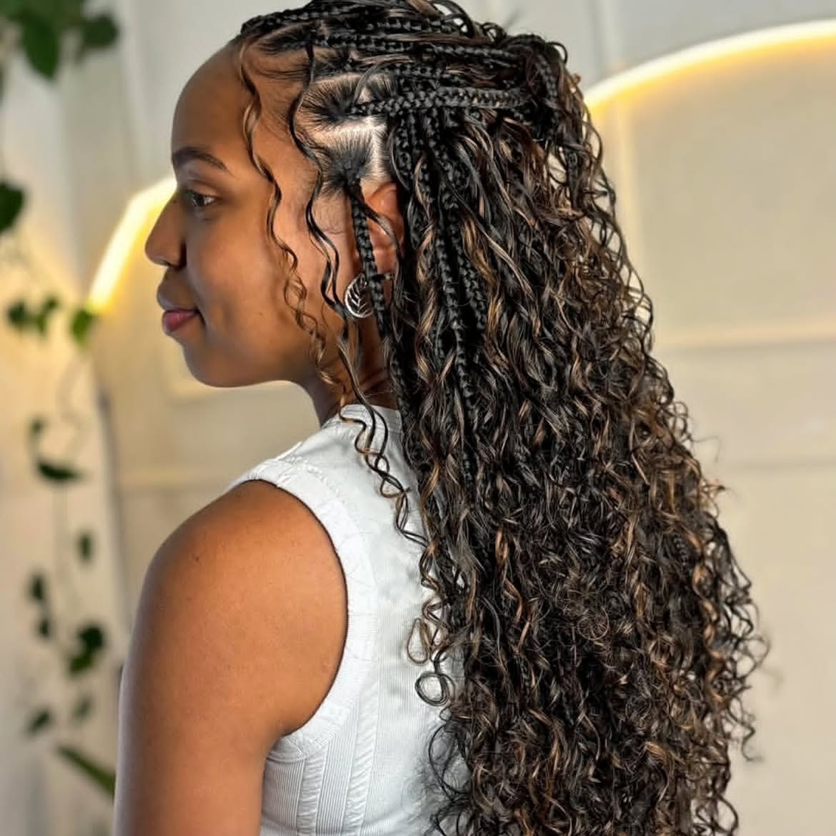 Bohemian Box Braids With Defined Curls