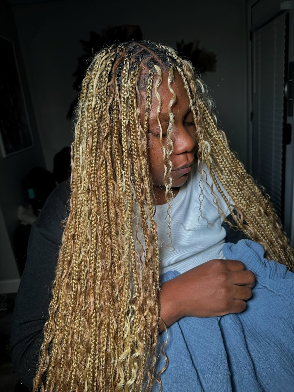 Boho Blonde Box Braids With Curly Ends