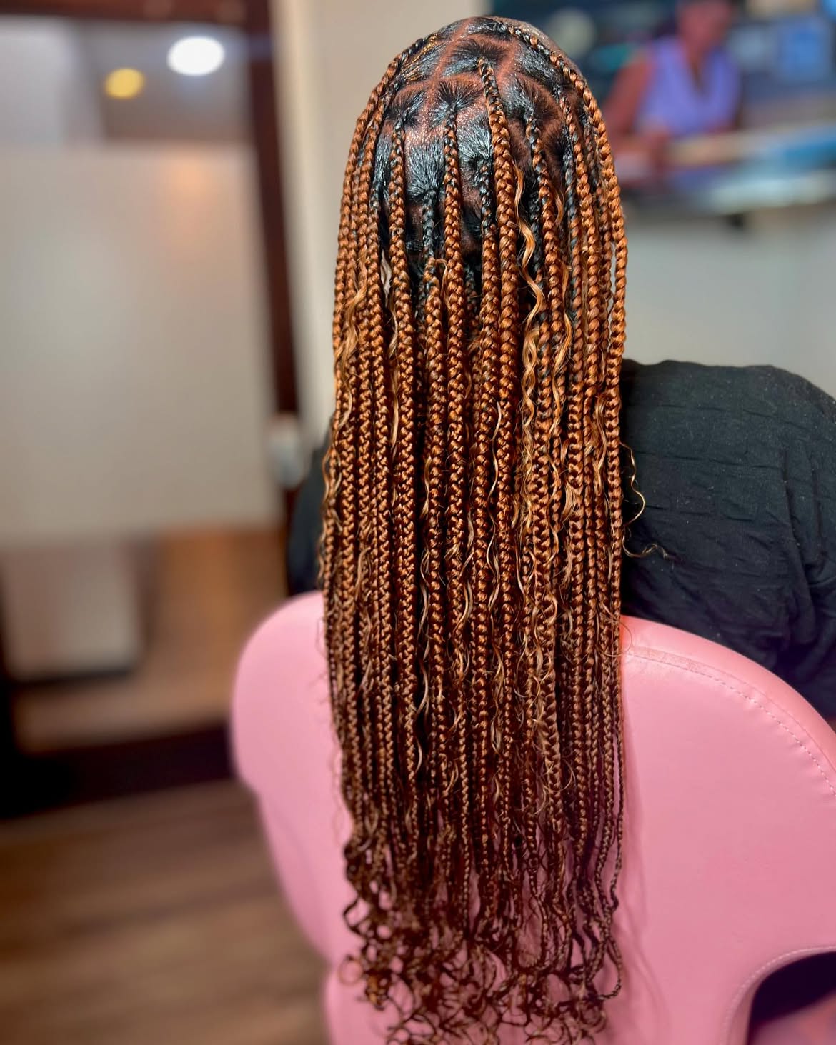 Boho Curly Box Braids With Auburn Highlights