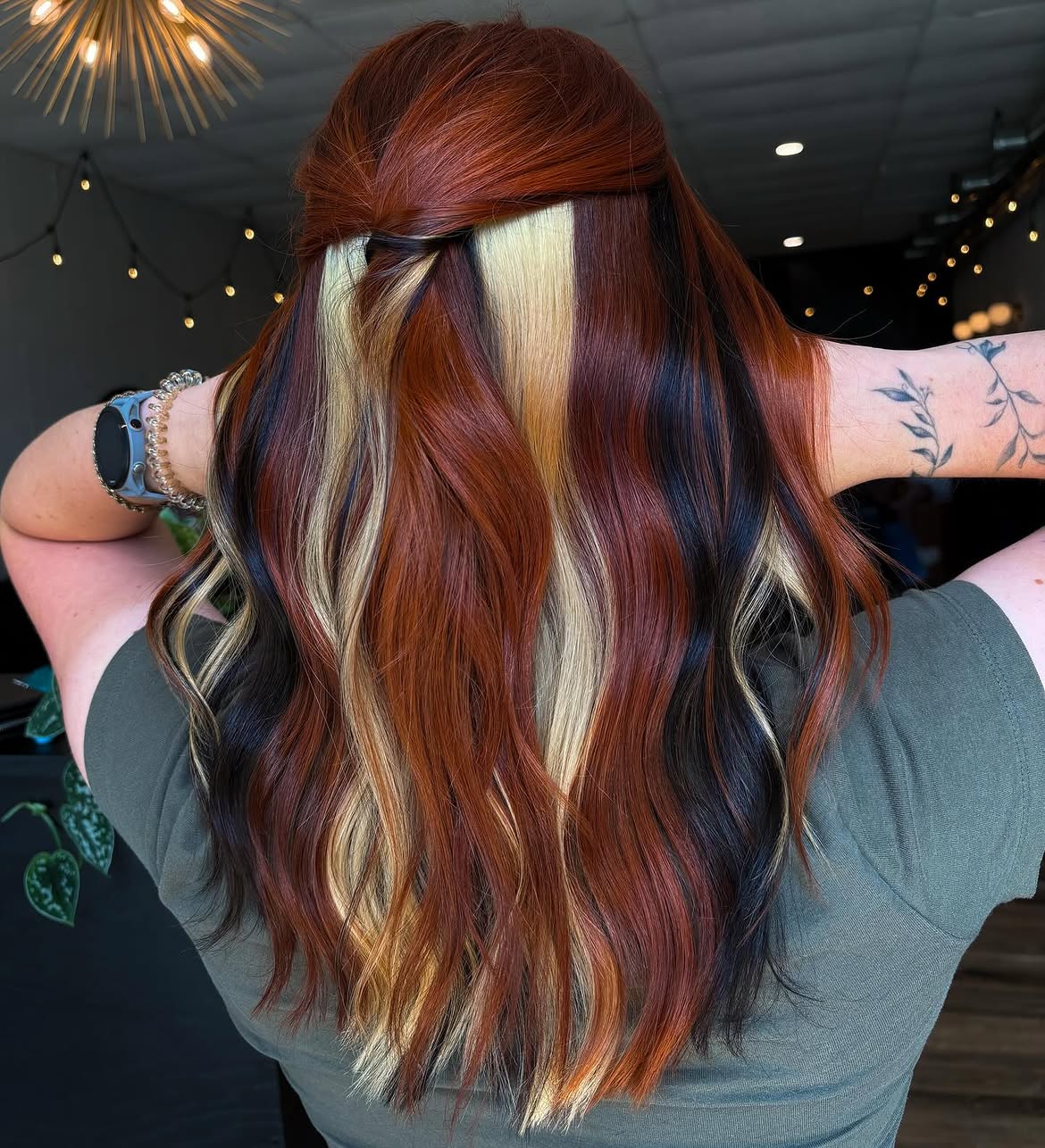 Bold Calico Color Block Medium Length Waves