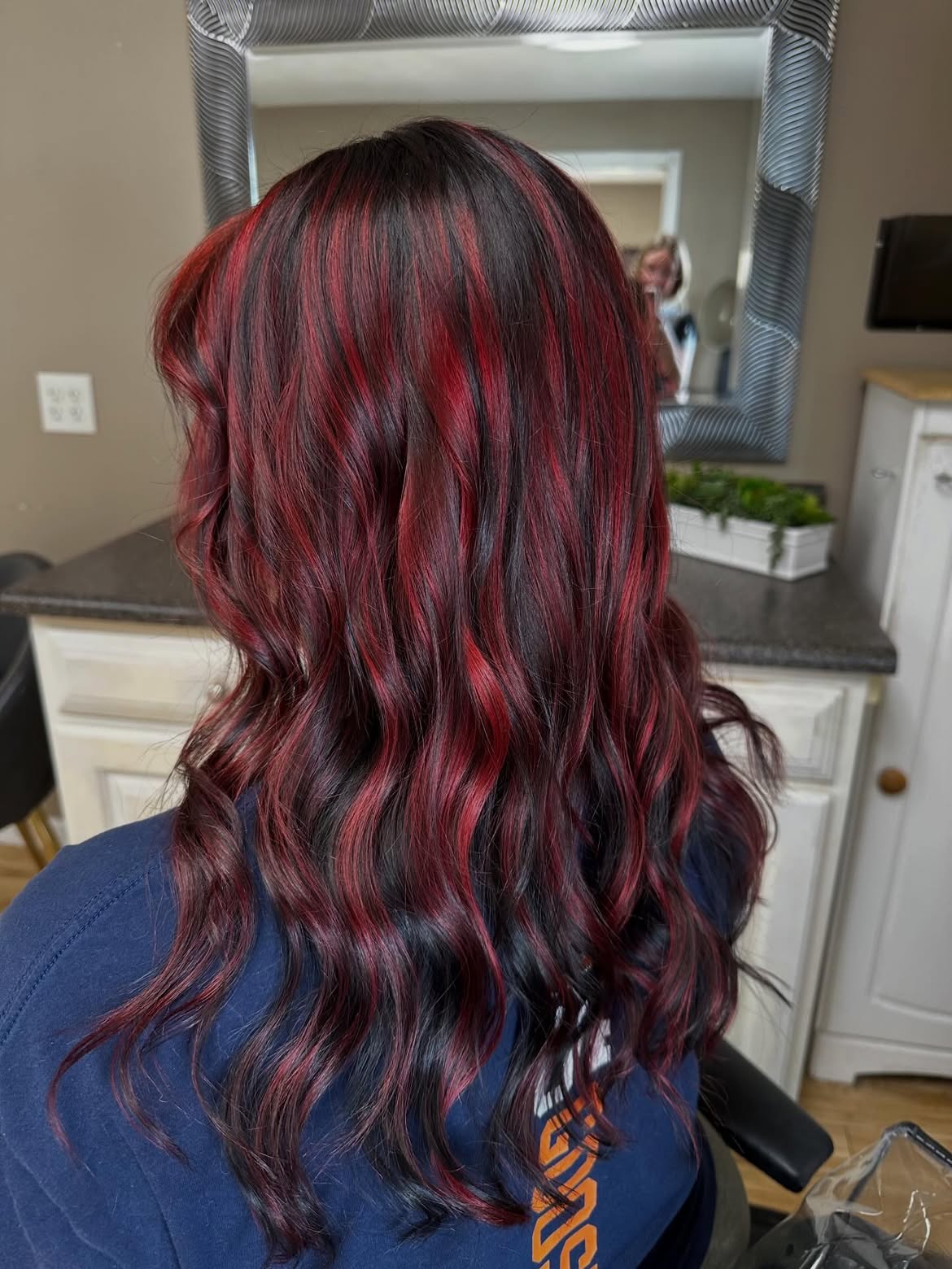 Bold Cherry Red Streaks On Dark Base