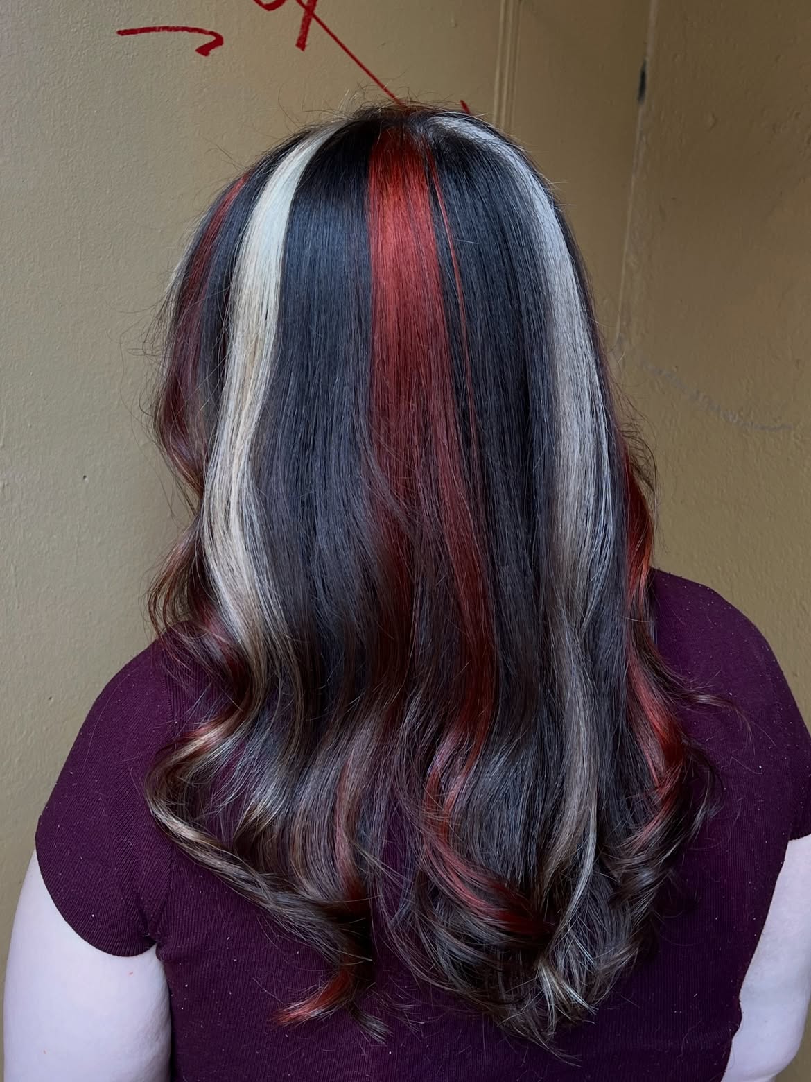 Bold Red, White, and Black Chunky Highlights